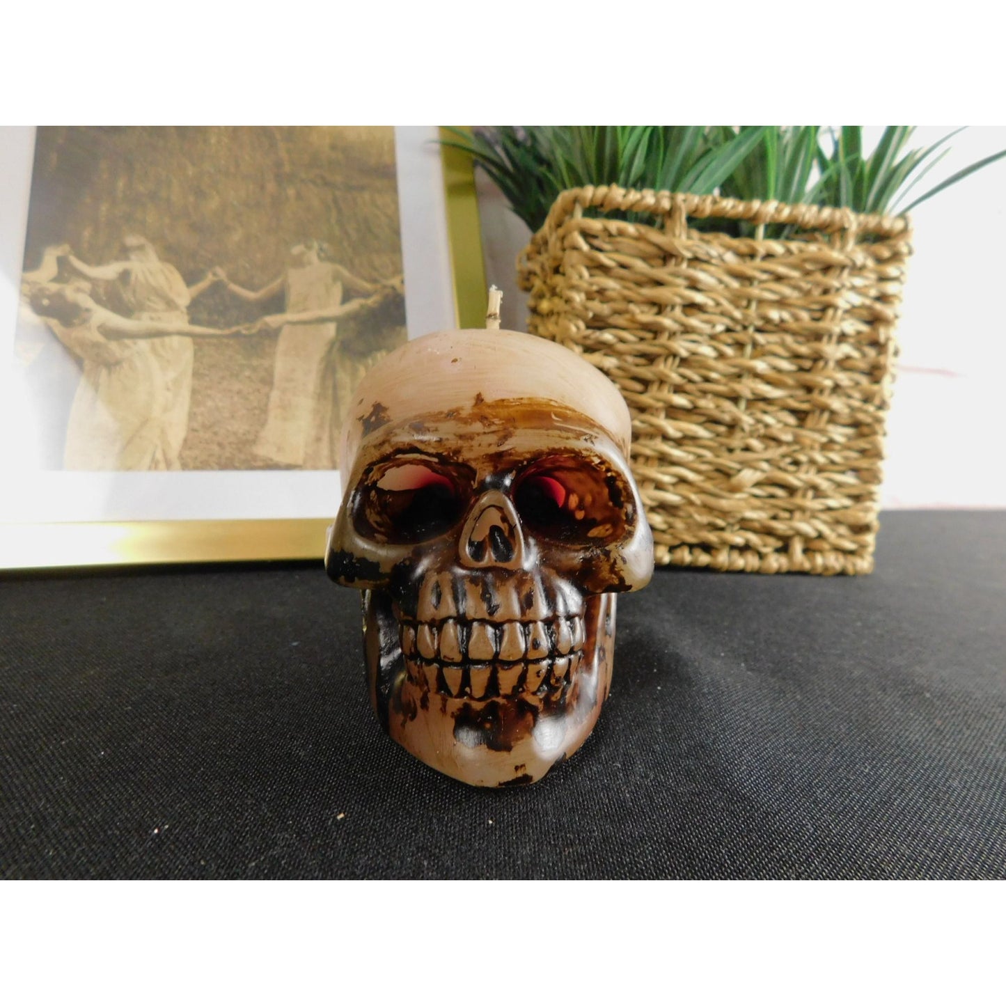 Bougie décorative pour la maison en forme de crâne 3" Gothique, sorcière, effrayant, Halloween sans parfum