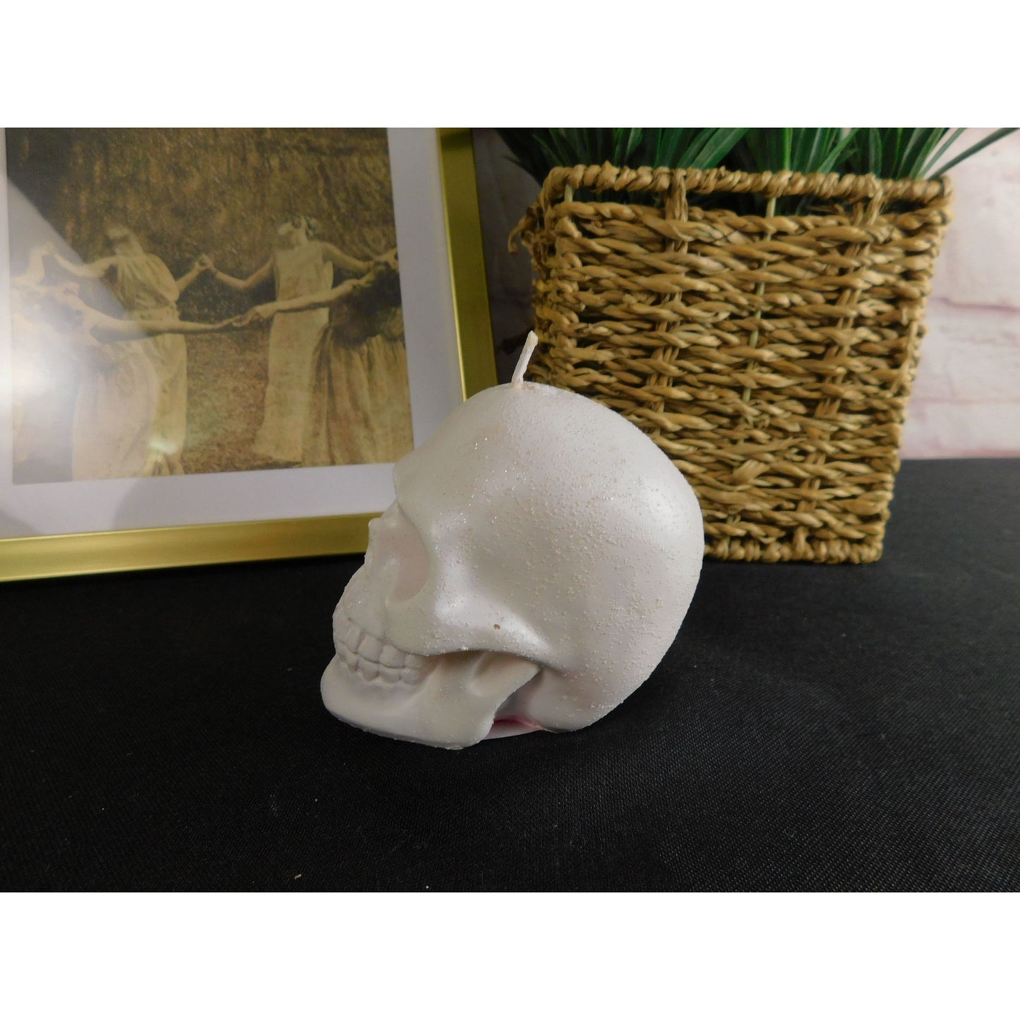 Bougie décorative pour la maison en forme de tête de mort, 7,6 cm, style gothique, sorcière, effrayant, Halloween, blanche, non parfumée