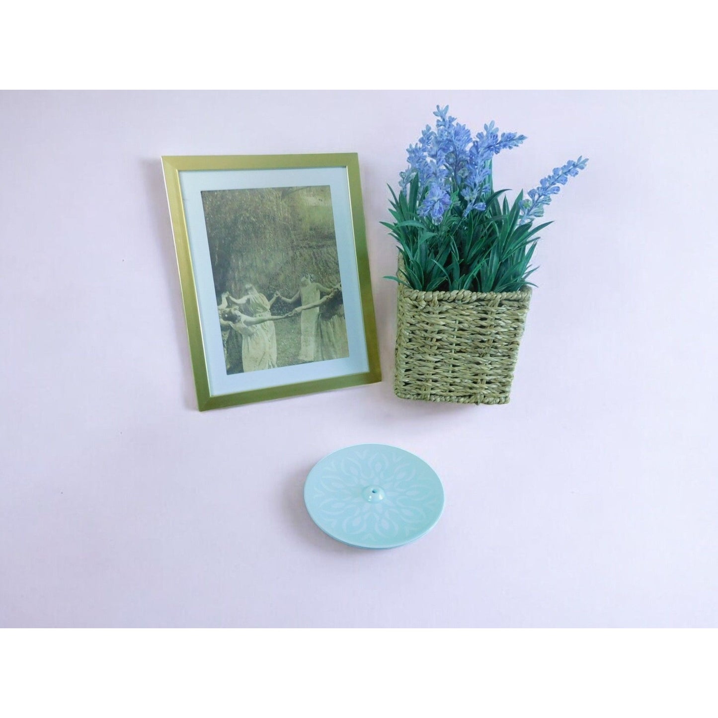 Porte-encens en céramique floral bleu 4" Décoration d'intérieur