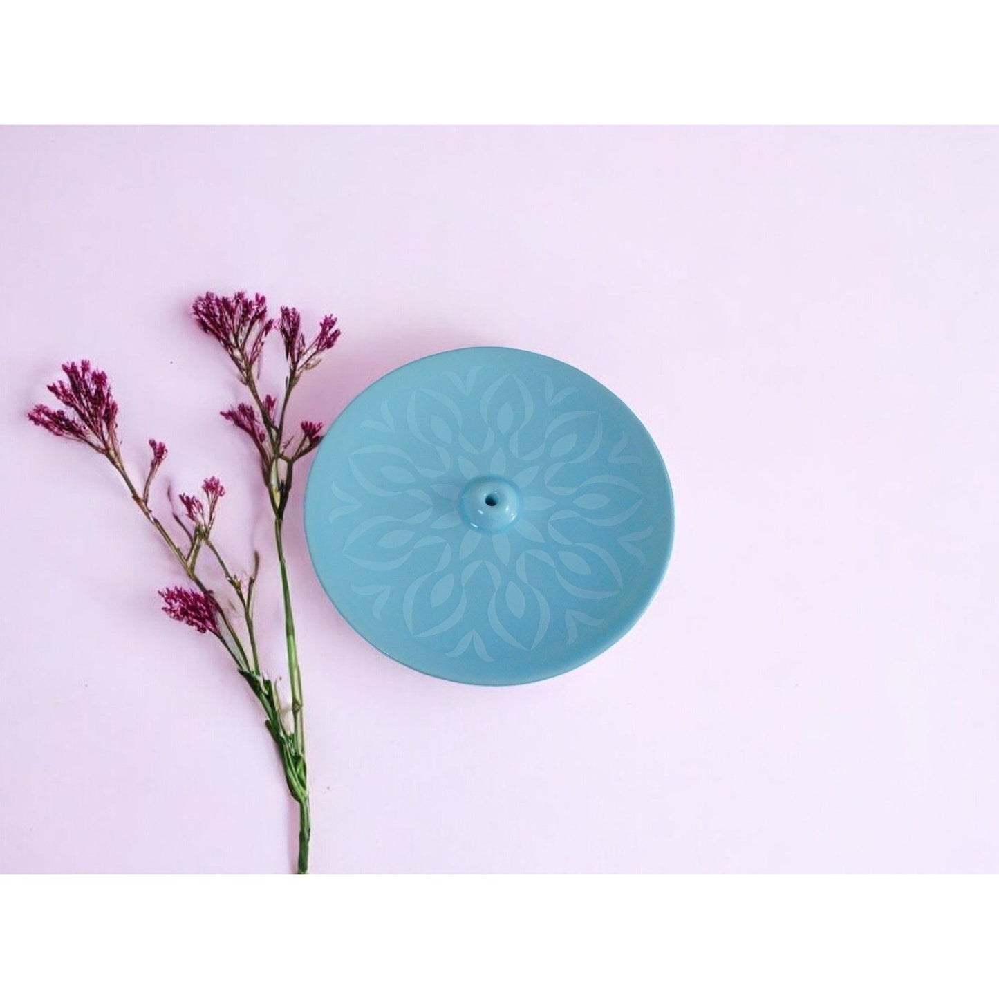 Porte-encens en céramique floral bleu 4" Décoration d'intérieur