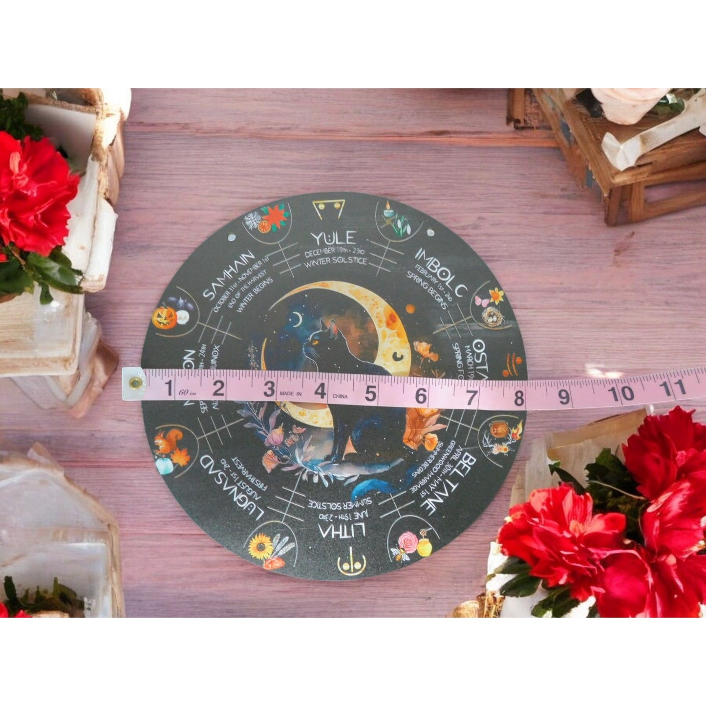 Wheel of the Year Wall Art 8" Black Cat Pagan Wiccan Decor Witchcraft