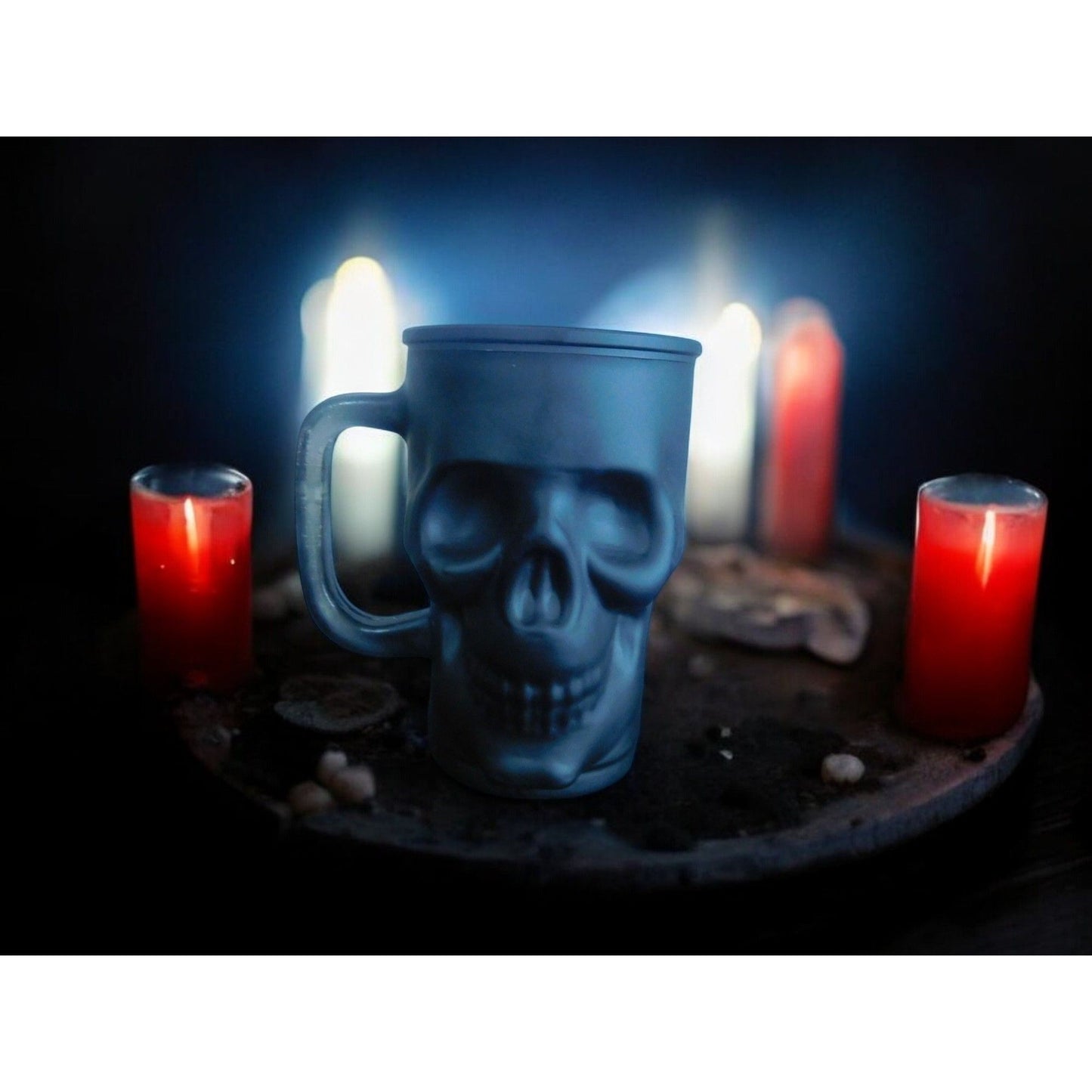 Tasse en verre noir mat avec tête de mort, tasse à café et thé gothique de 20 oz avec poignée, décoration d'Halloween