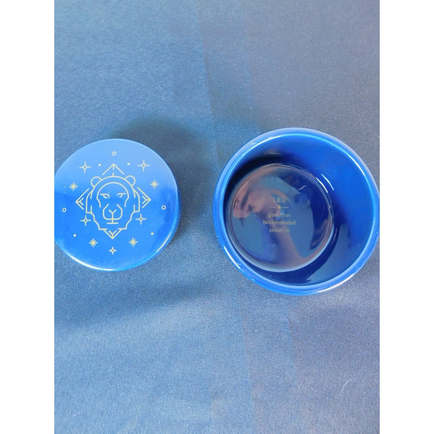 Leo Zodiac Trinket Box Blue Glass Astrological Lion Star Sign Jewelry Dish Gift