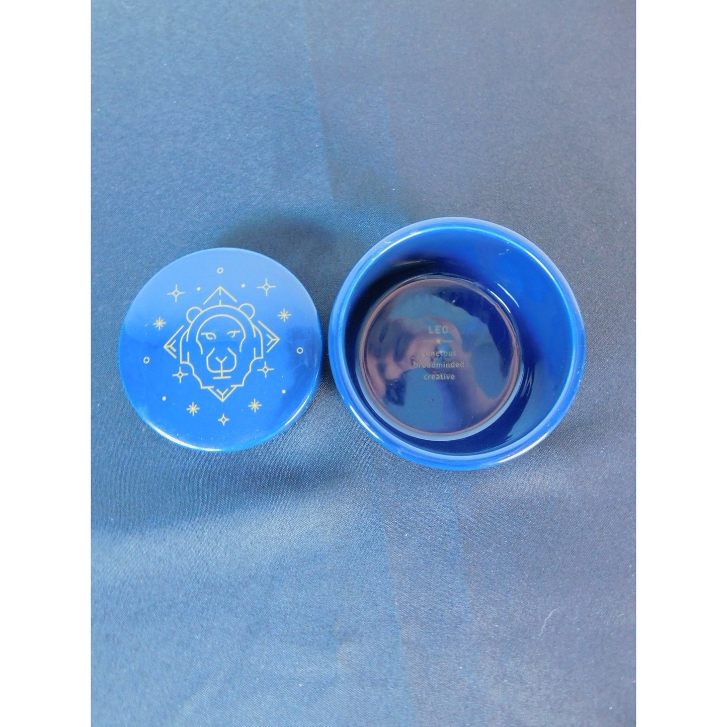 Leo Zodiac Trinket Box Blue Glass Astrological Lion Star Sign Jewelry Dish Gift