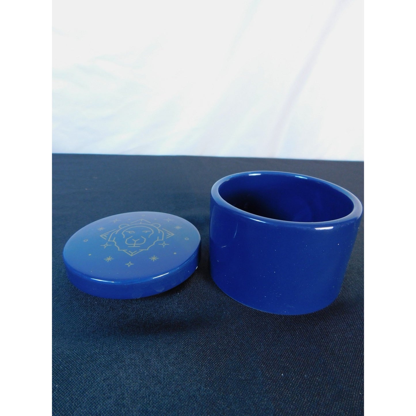 Leo Zodiac Trinket Box Blue Glass Astrological Lion Star Sign Jewelry Dish Gift