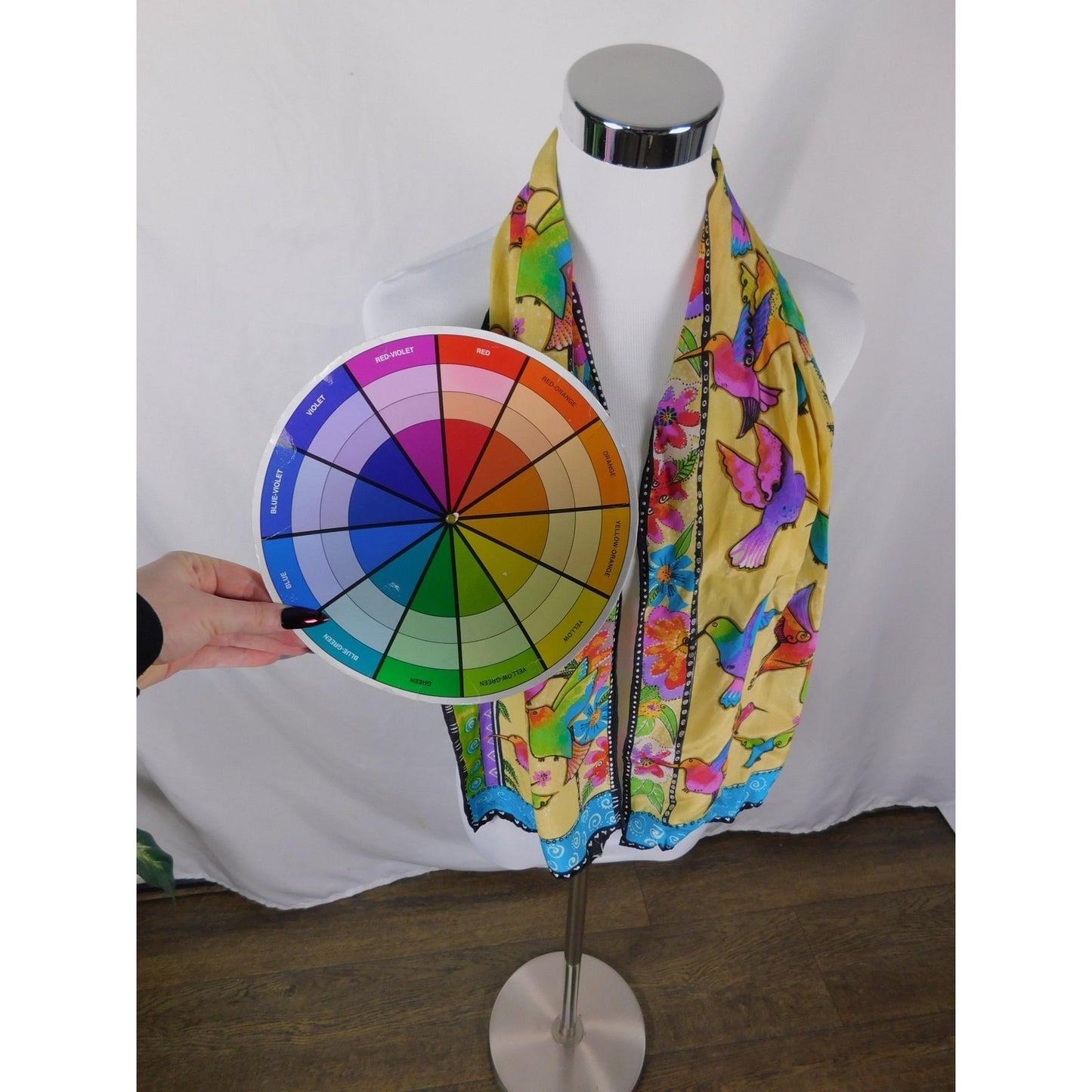 Yellow Hummingbird Print Silky Oblong Scarf Boho OS