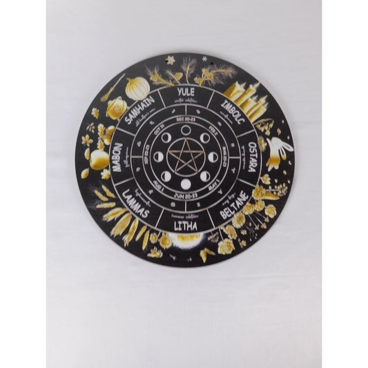 Wheel Of The Year Sabbat Wall Plaque Pentacle Moon Phases Wicca Altar Decor