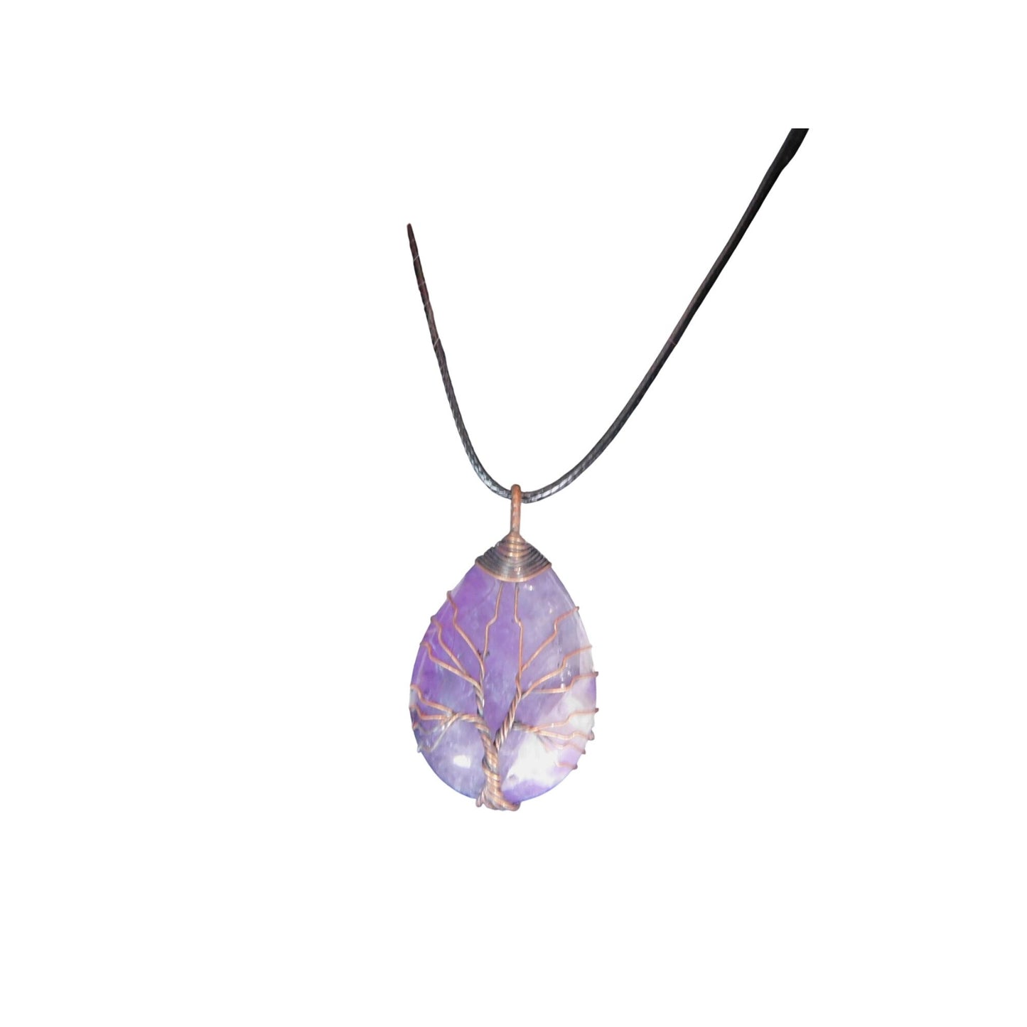 Amethyst Tree of Life Pendant Necklace Wire Wrapped Purple Crystal Teardrop