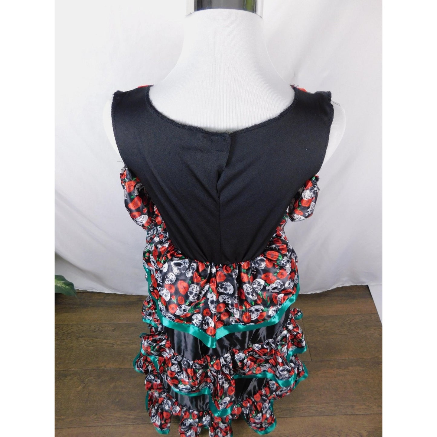Dia de los Muertos Costume Dress Womens XL Black Red Sugar Skull Ruffle Tiered