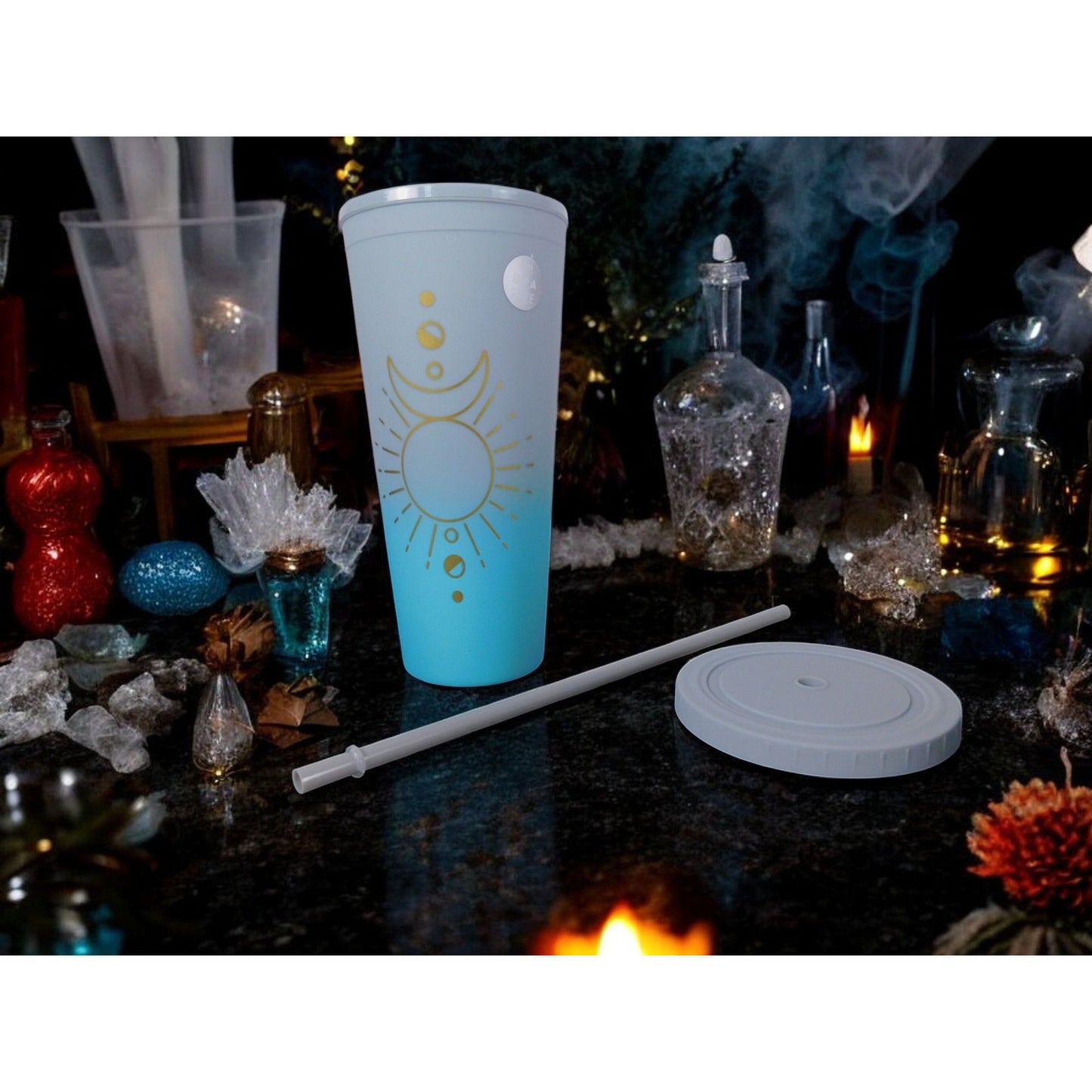 Celestial Design BPA-Free Plastic Tumbler with Straw 16 oz Color Changing