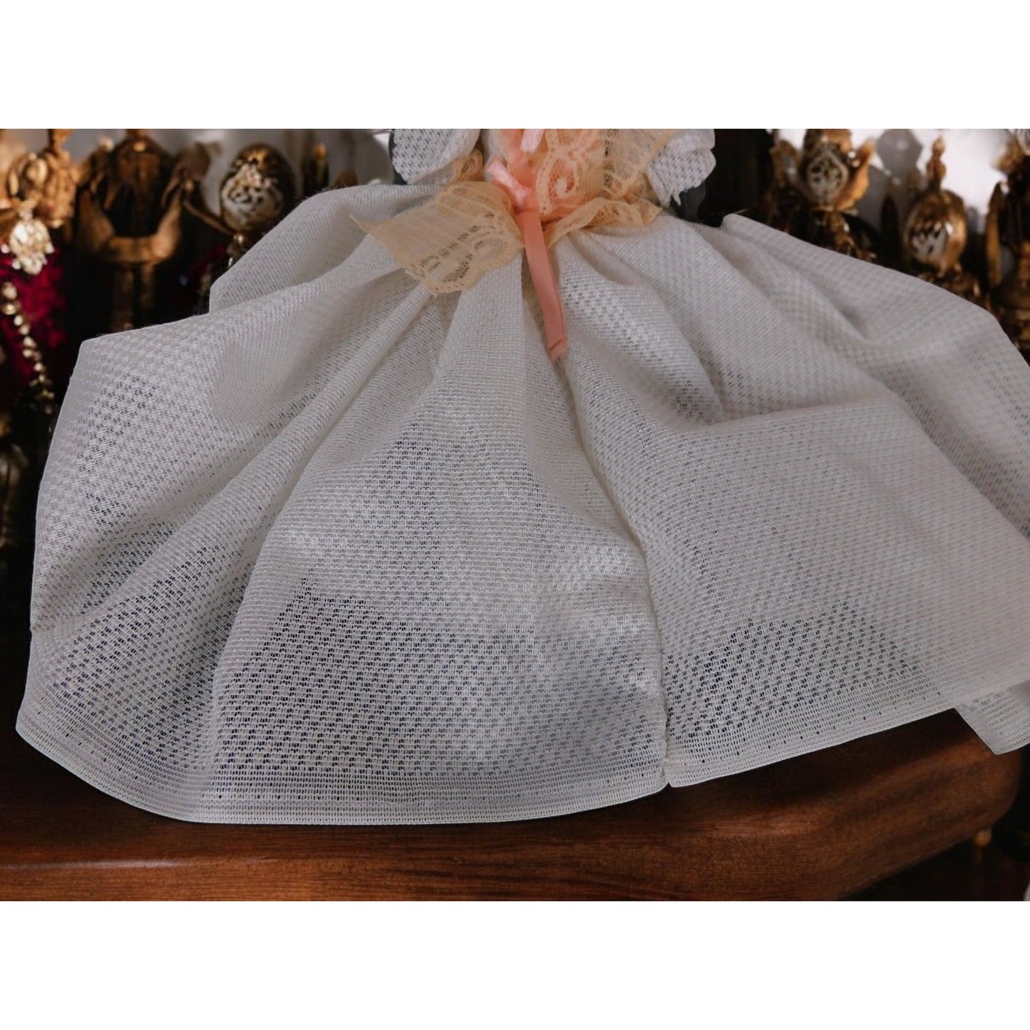 Rare Handmade Vintage Doll 12" Folk Art Lace Dress One-of-a-Kind