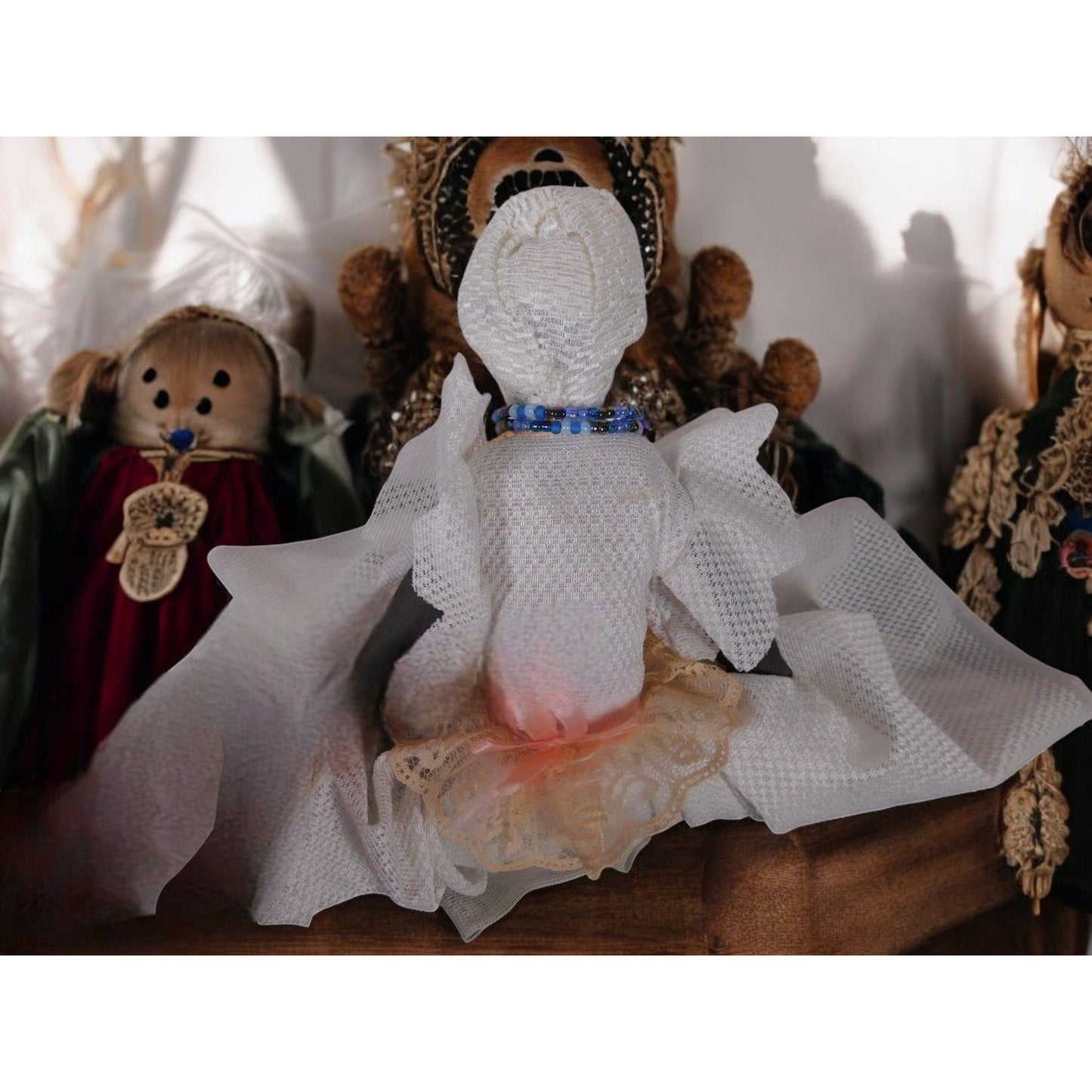 Rare Handmade Vintage Doll 12" Folk Art Lace Dress One-of-a-Kind