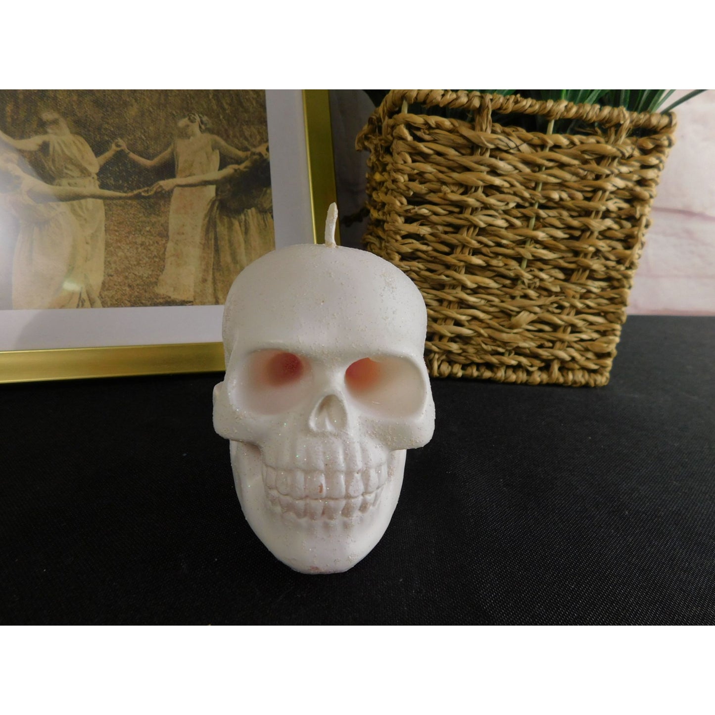 Bougie décorative pour la maison en forme de tête de mort, 7,6 cm, style gothique, sorcière, effrayant, Halloween, blanche, non parfumée