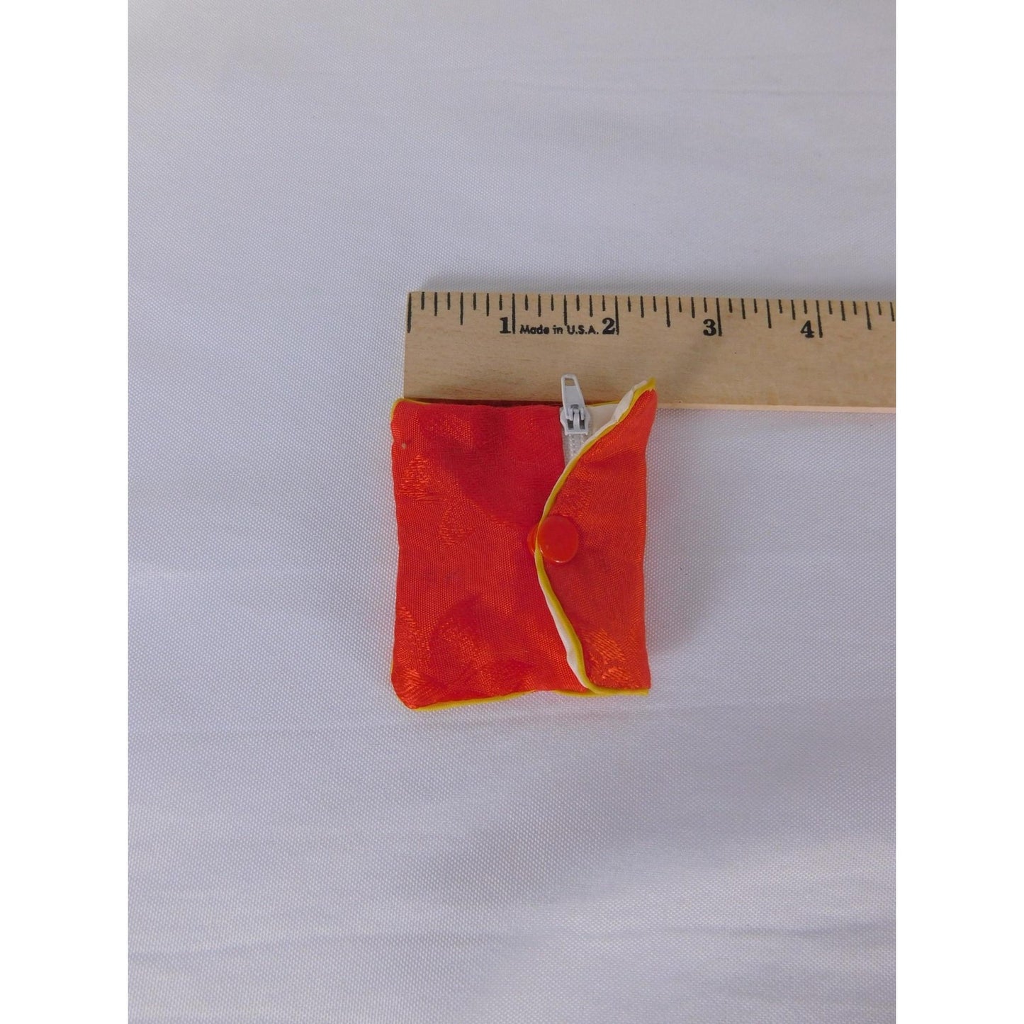 Vintage 90s Satin Floral Coin Purse Orange Red Pouch Snap Button Zip Wallet BOHO