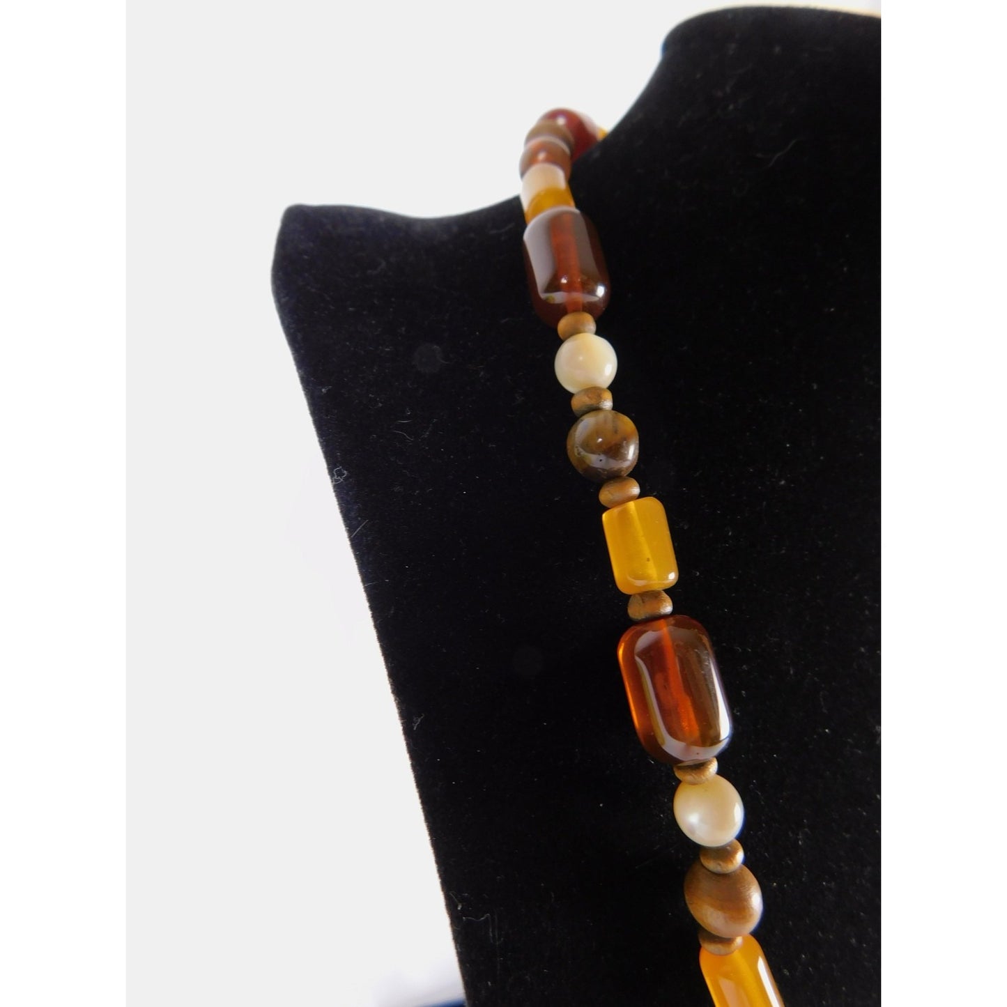 Vintage Beaded Pendant Necklace Boho Geometric Gold Tone Adjustable Statement Je