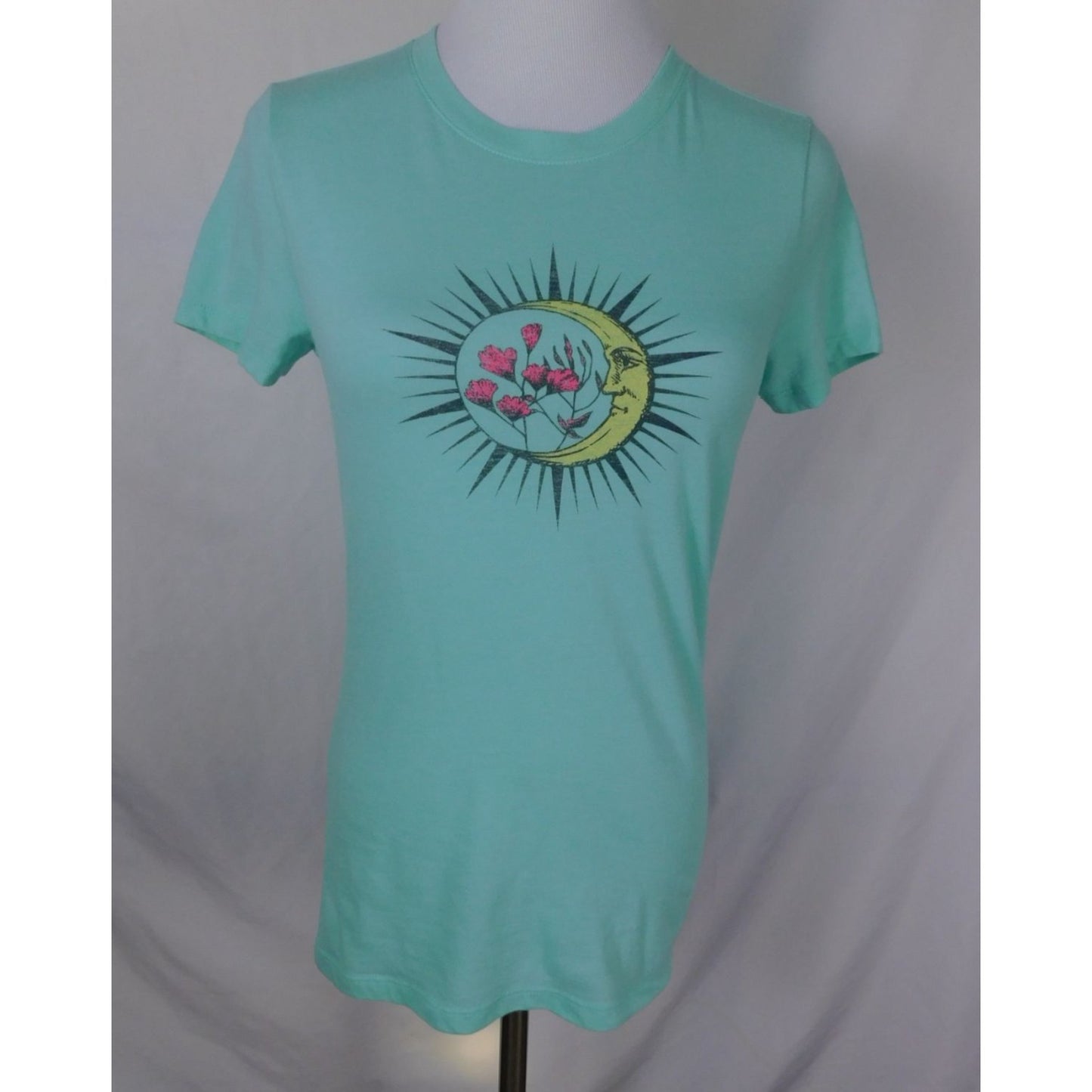 Free State M Moon & Flowers Tee Celestial Witchcore Graphic Shirt Aqua