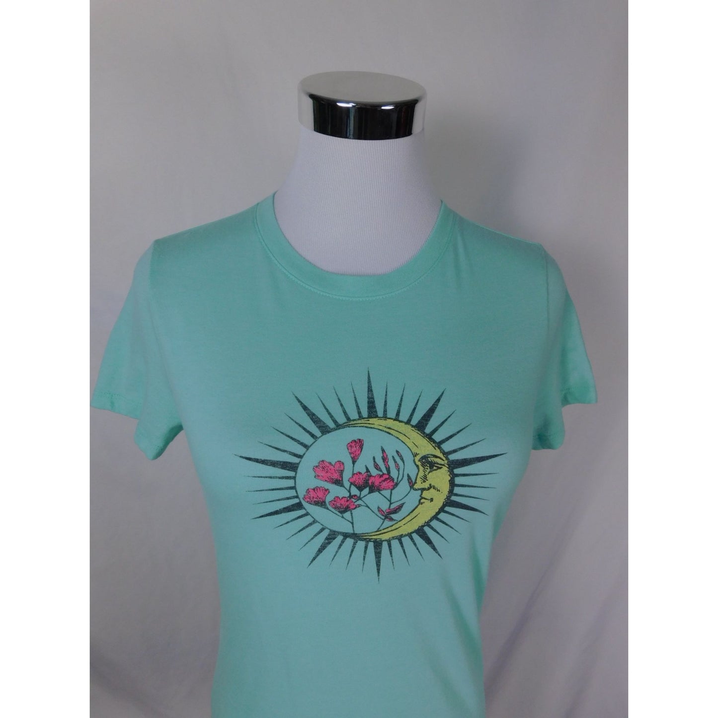 Free State M Moon & Flowers Tee Celestial Witchcore Graphic Shirt Aqua