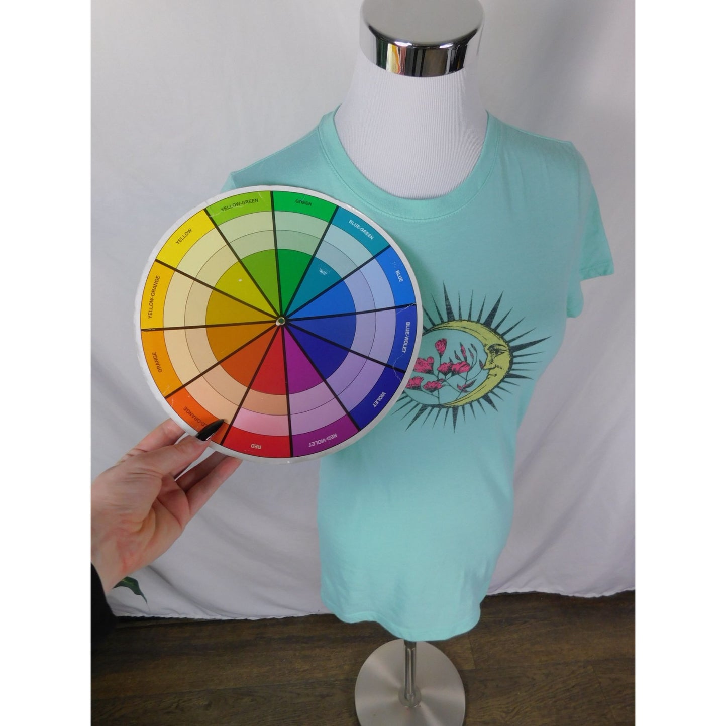 Free State M Moon & Flowers Tee Celestial Witchcore Graphic Shirt Aqua