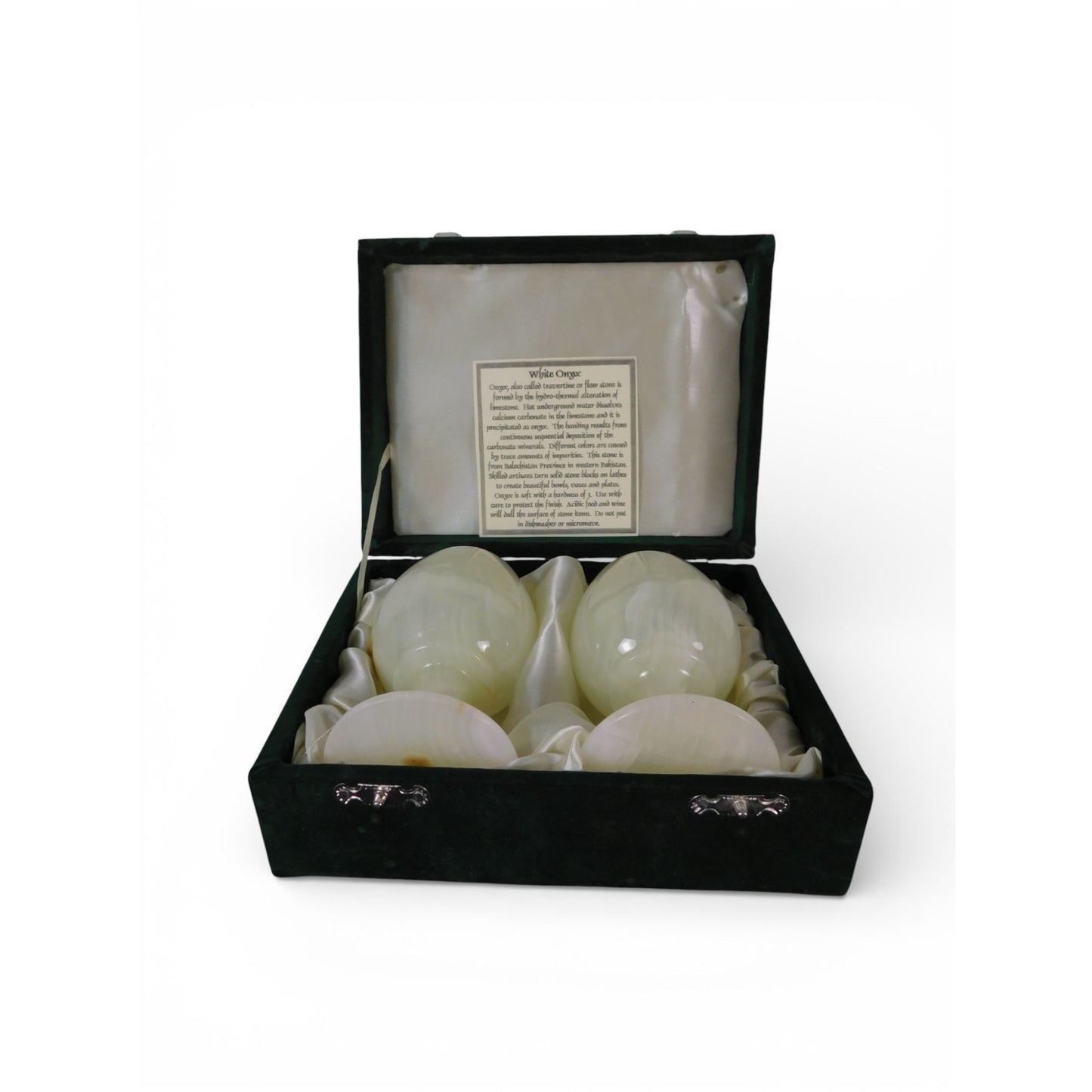 Vintage White Onyx Goblets Set of 2 w/ Green Velvet Box
