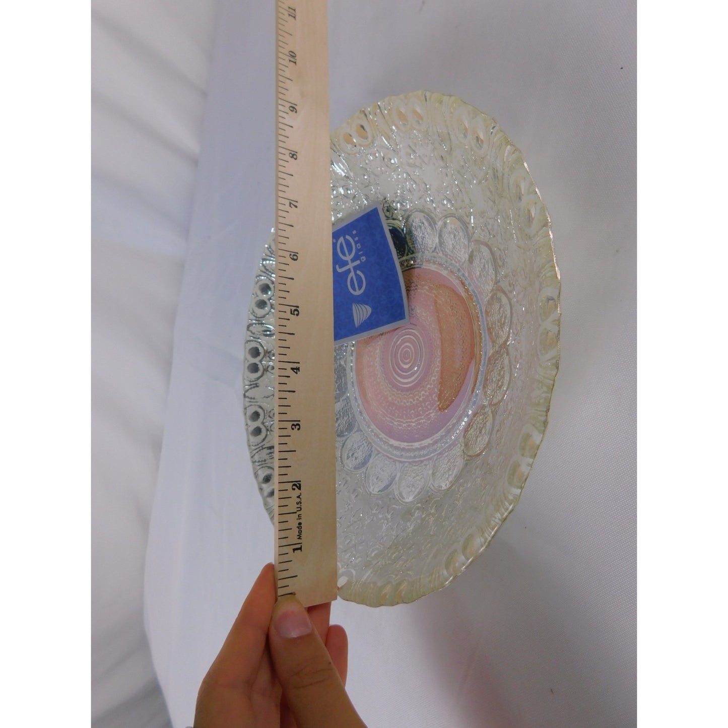 Efe Glass Decorative Bowl Handcrafted Silver Accents Pink Center 9" Made Turkey