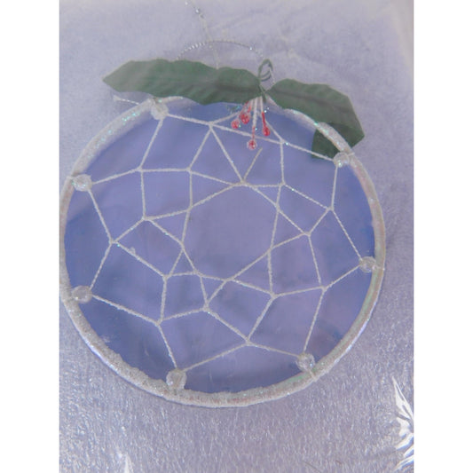 Unmarked Blue Dreamcatcher Christmas Bauble Ornament Holly Berries Tree Decor