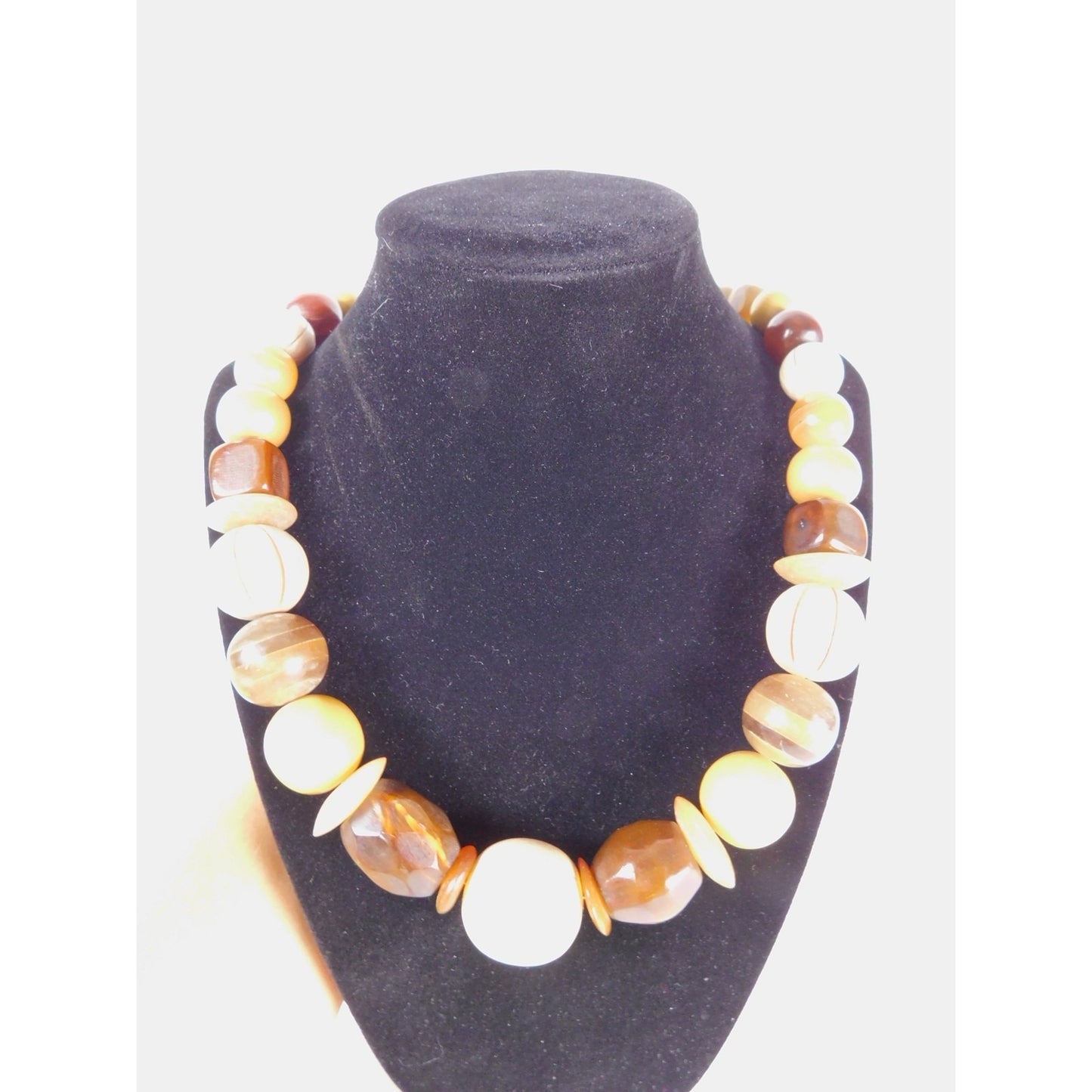 Vintage Chunky Bead Necklace Brown Cream Gold Oversized Statement Retro Jewelry