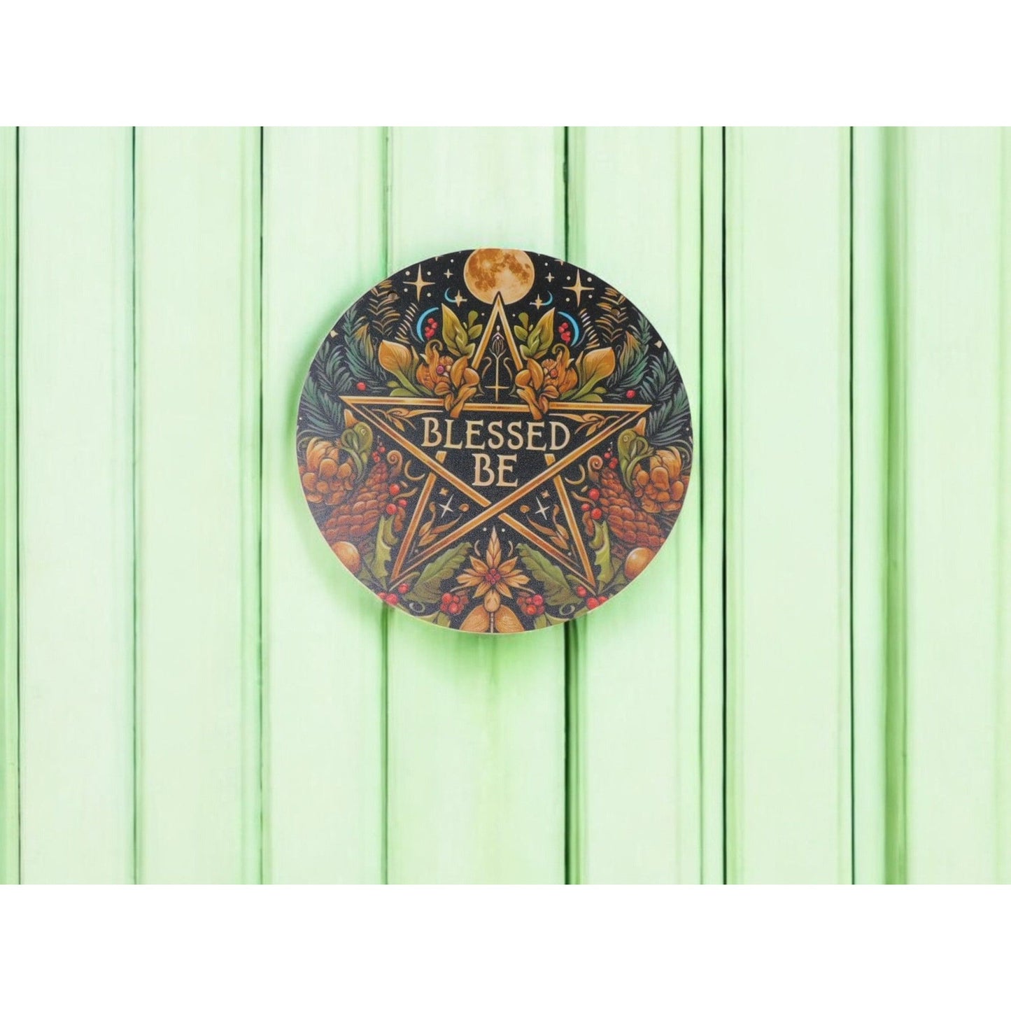 Blessed Be Pagan Wiccan Wooden Wall Sign 8x8 Rustic Decor