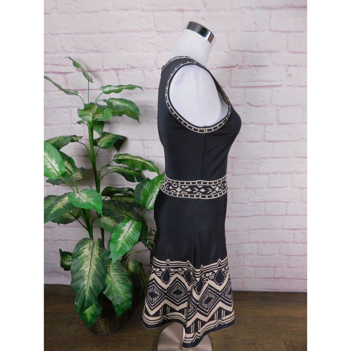 Jealous Tomato Black Tan Dress Size Small Knit Geometric Tribal Style