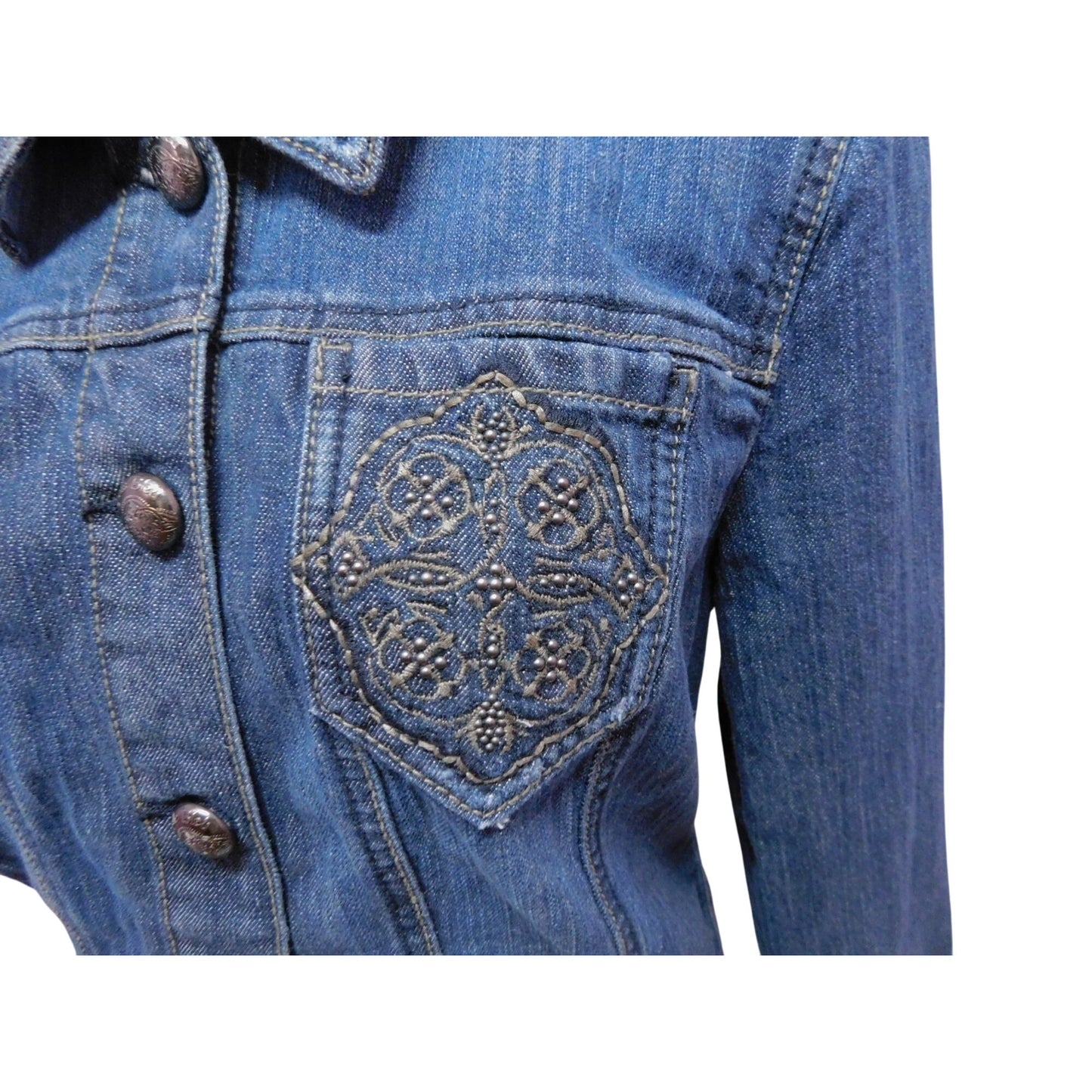 Vtg Code Bleu Womens Blue Denim Jacket Decorative Front Pockets Sz M
