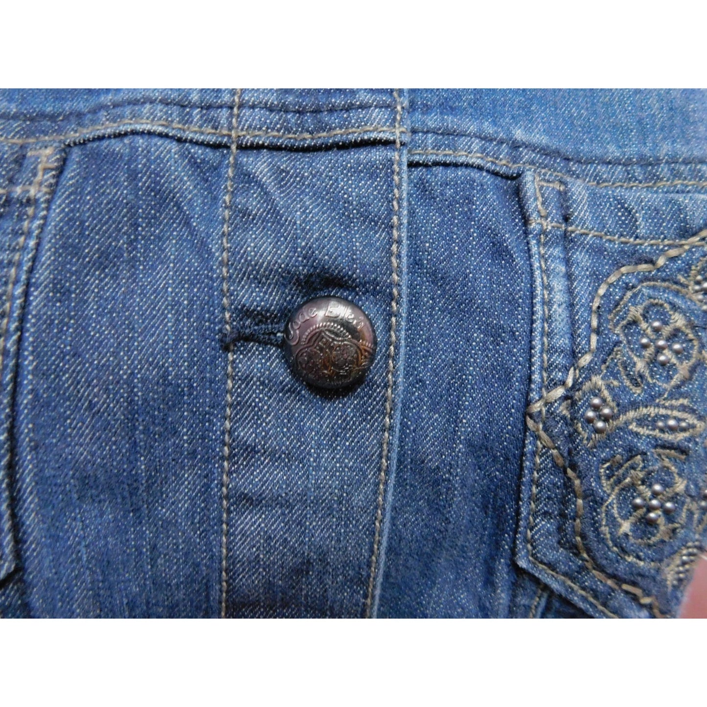 Vtg Code Bleu Womens Blue Denim Jacket Decorative Front Pockets Sz M