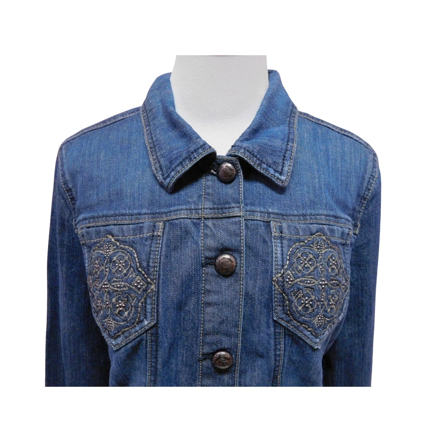 Vtg Code Bleu Womens Blue Denim Jacket Decorative Front Pockets Sz M