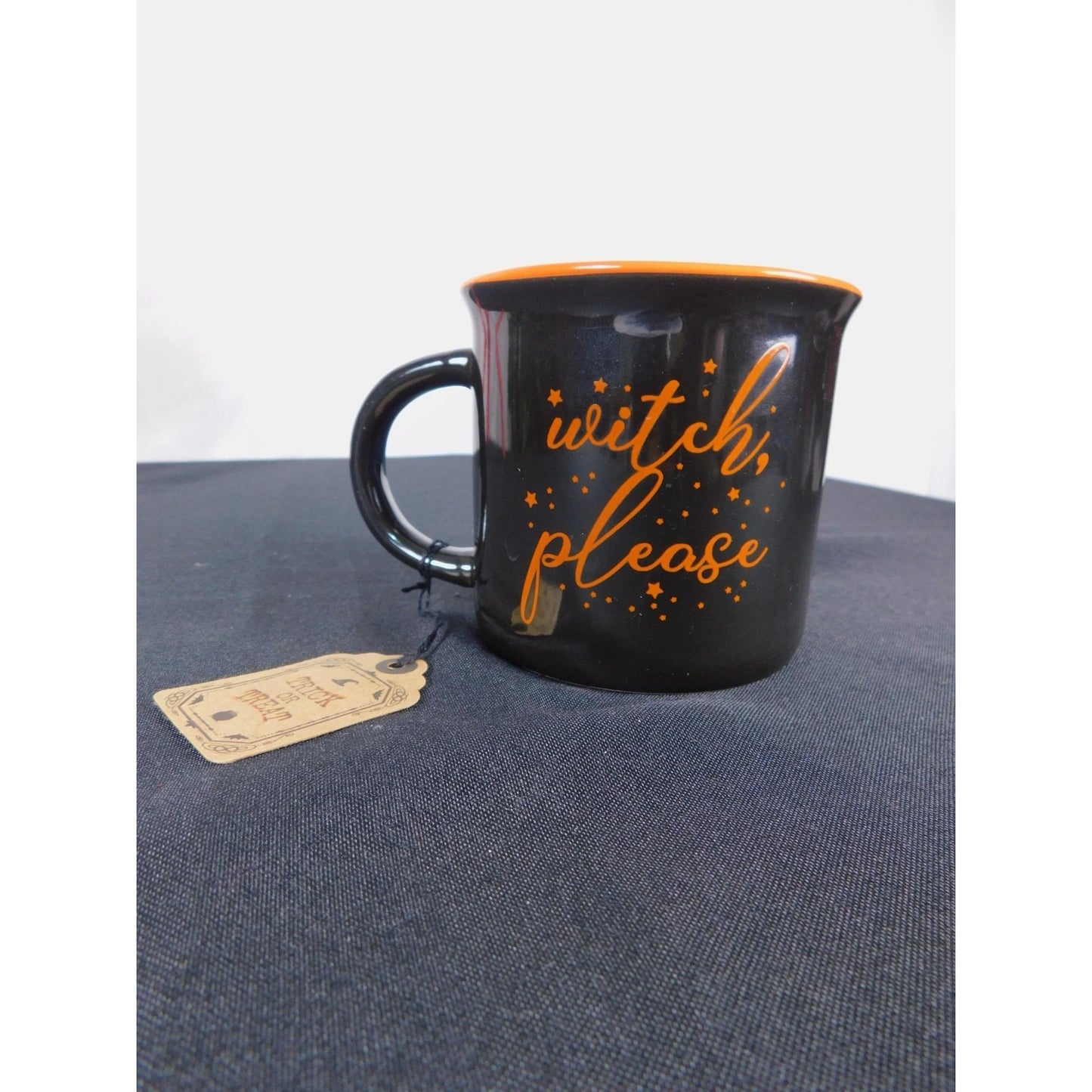 Witch Please Mug 16oz Black Orange Stars NWT