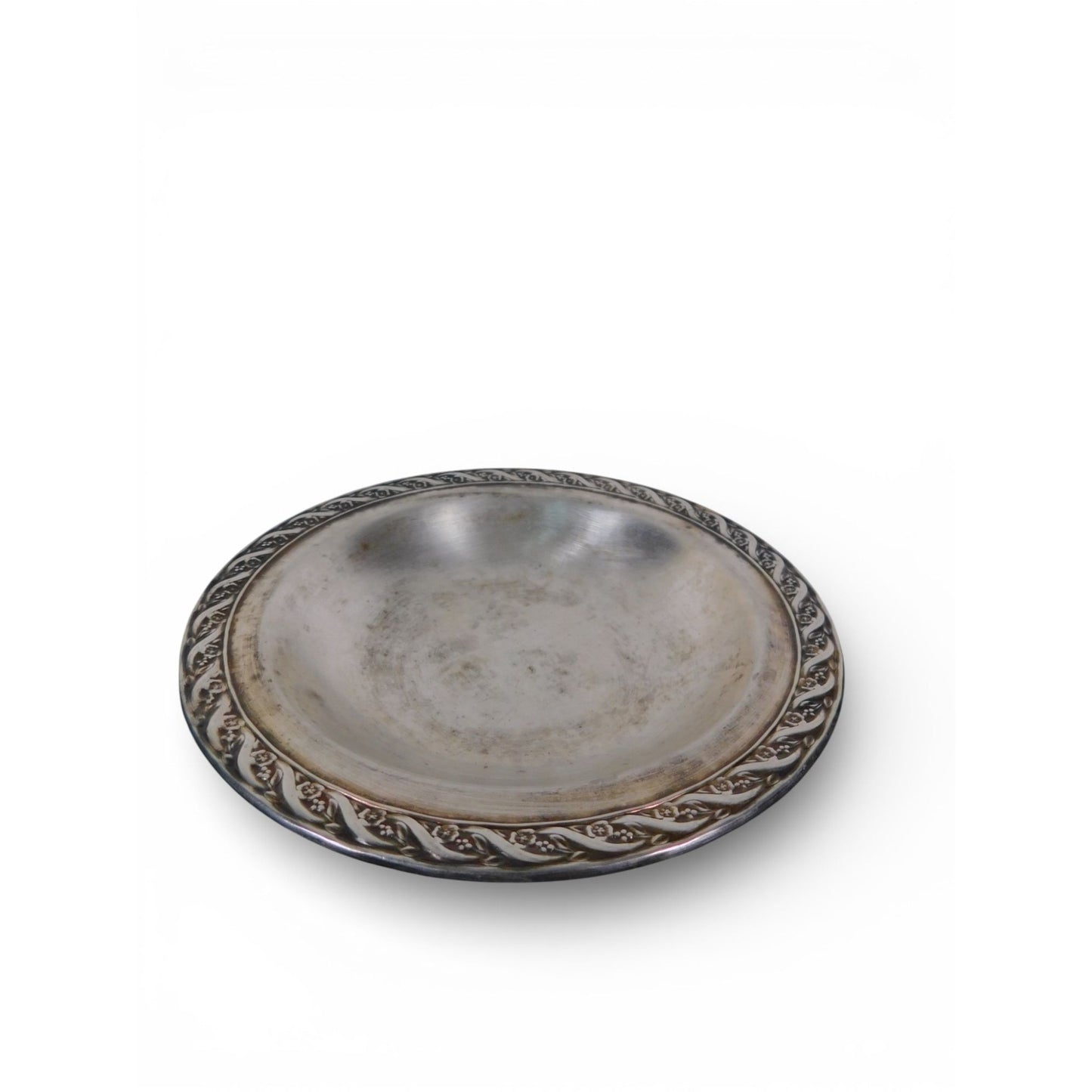 Vintage Silverplate Round Serving Bowl Floral Rope Edge 7.5”