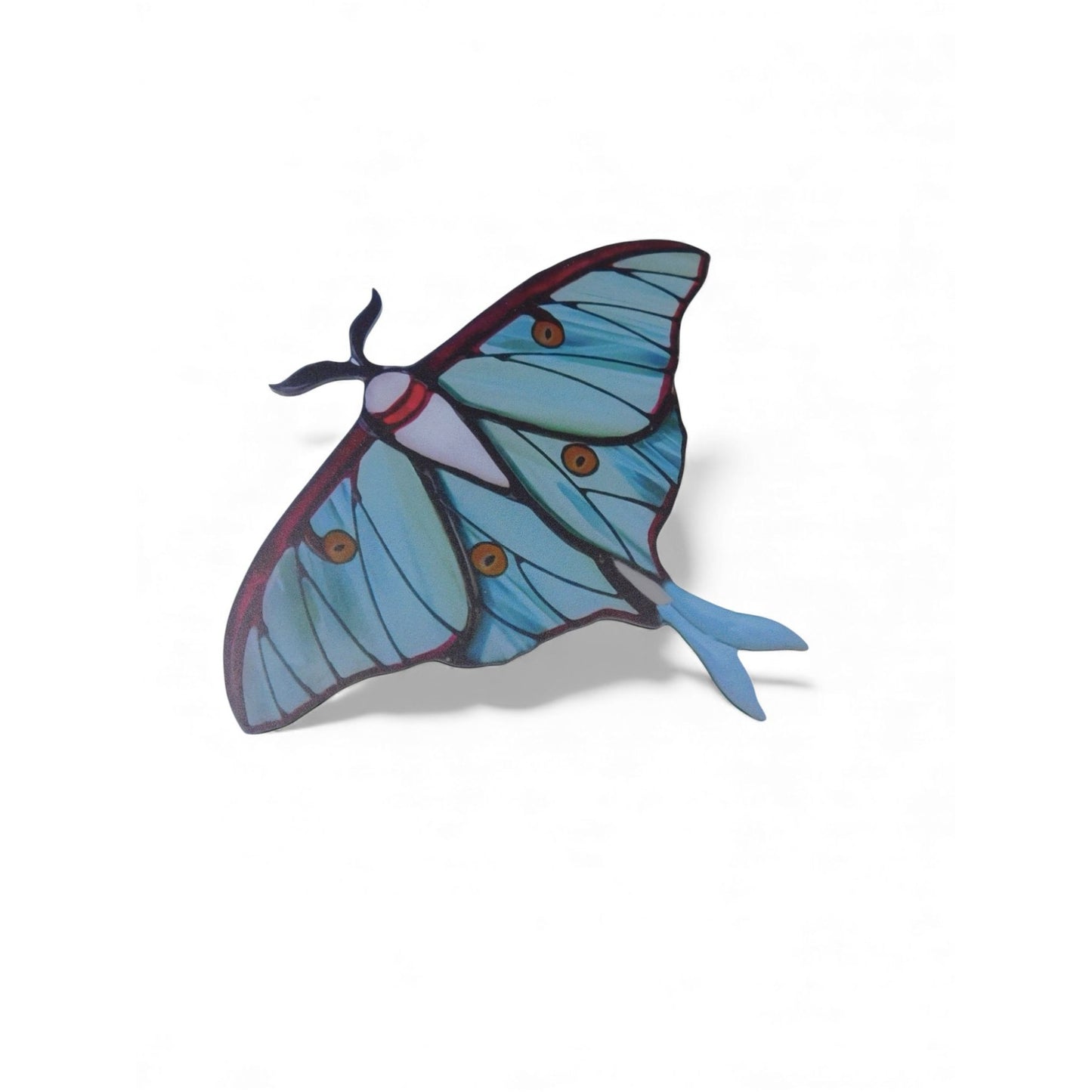 Luna Moth Acrylic Light Catcher 5.9" Nature-Inspired Home Decor Green & Blue Stained Glass Effect