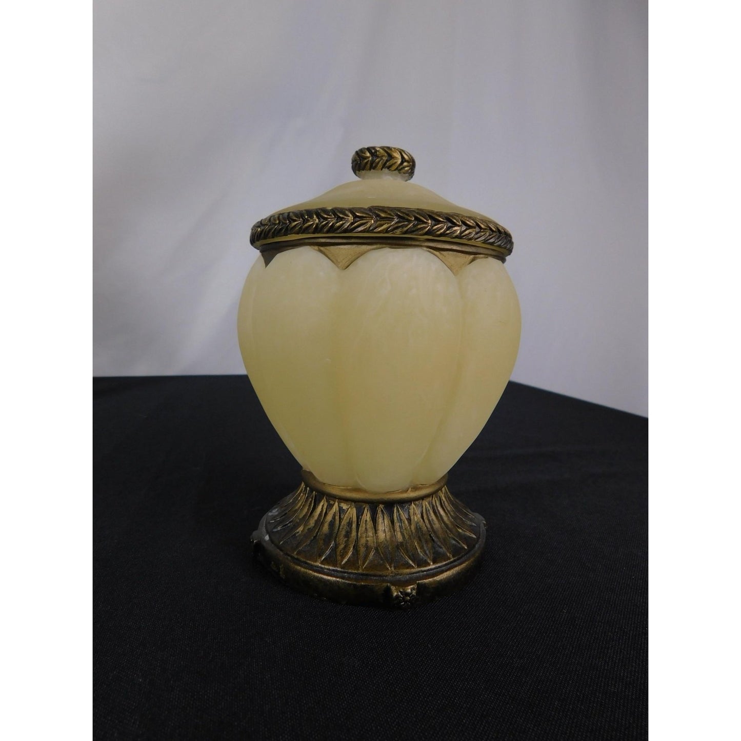 Ornate Resin Trinket Jar 6" Brass Laurel Lid