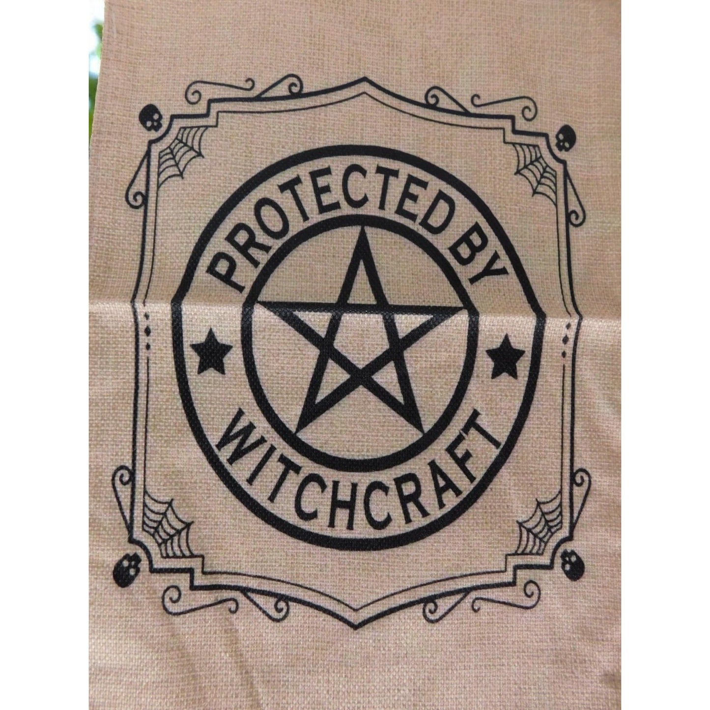 Protected by Witchcraft Garden Flag Outdoor Yard Banner Pagan Wicca