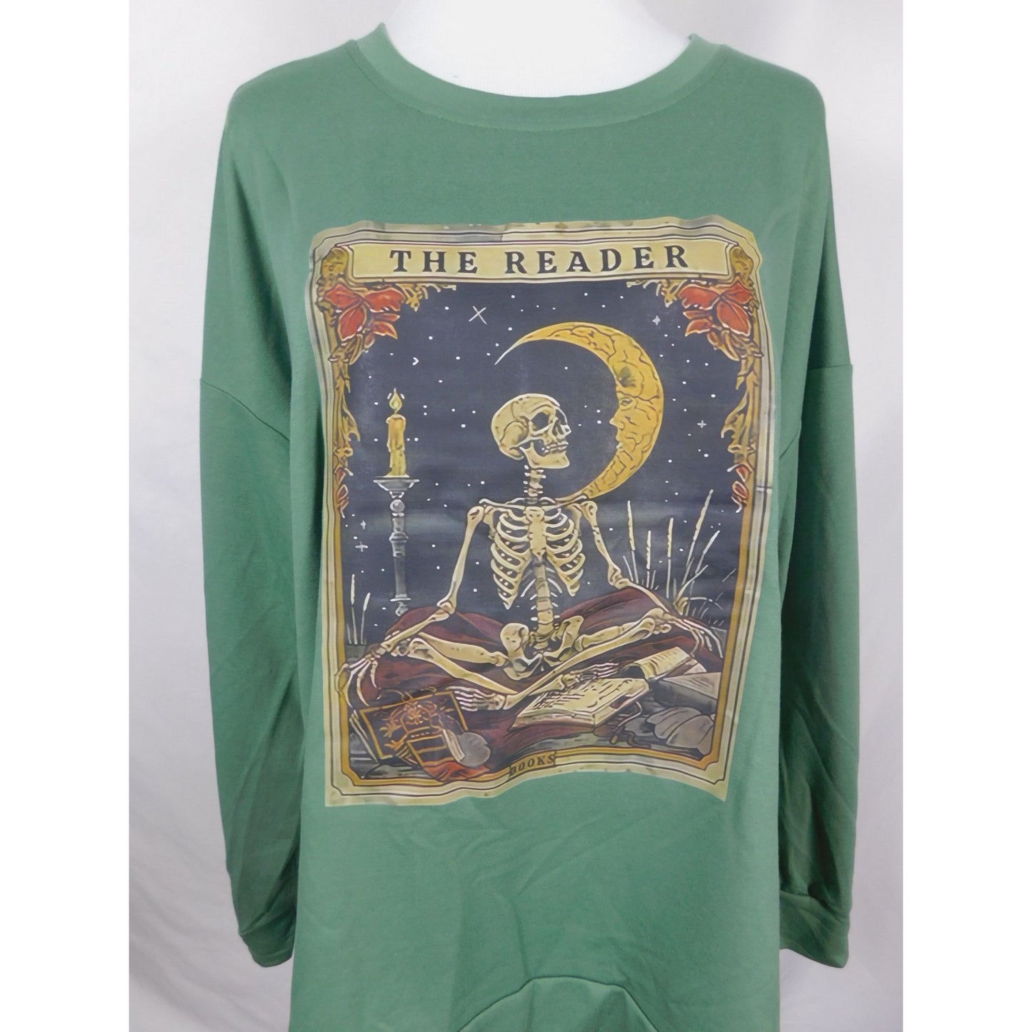 The Reader Skeleton Tarot Graphic Sweatshirt XL Witchcore New