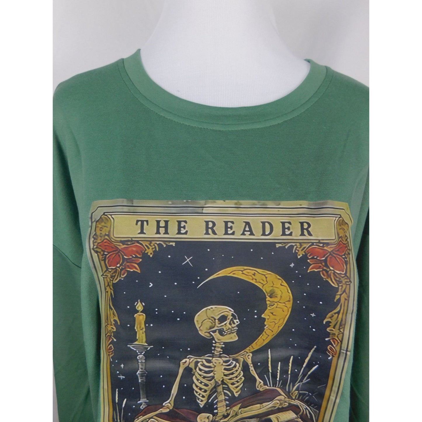 The Reader Skeleton Tarot Graphic Sweatshirt XL Witchcore New