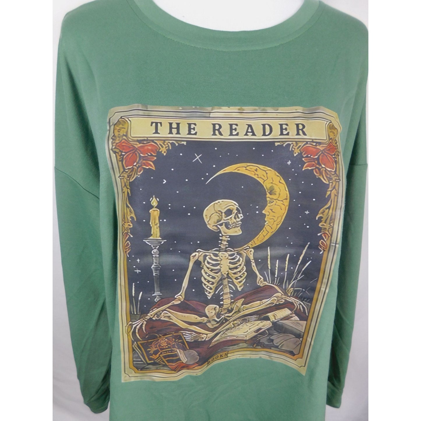 The Reader Skeleton Tarot Graphic Sweatshirt XL Witchcore New