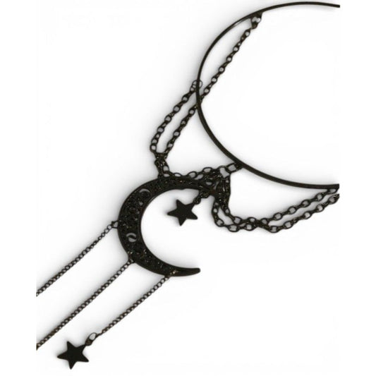 Black Crescent Moon & Stars Chain Armlet - Gothic Boho Adjustable Jewelry For Women