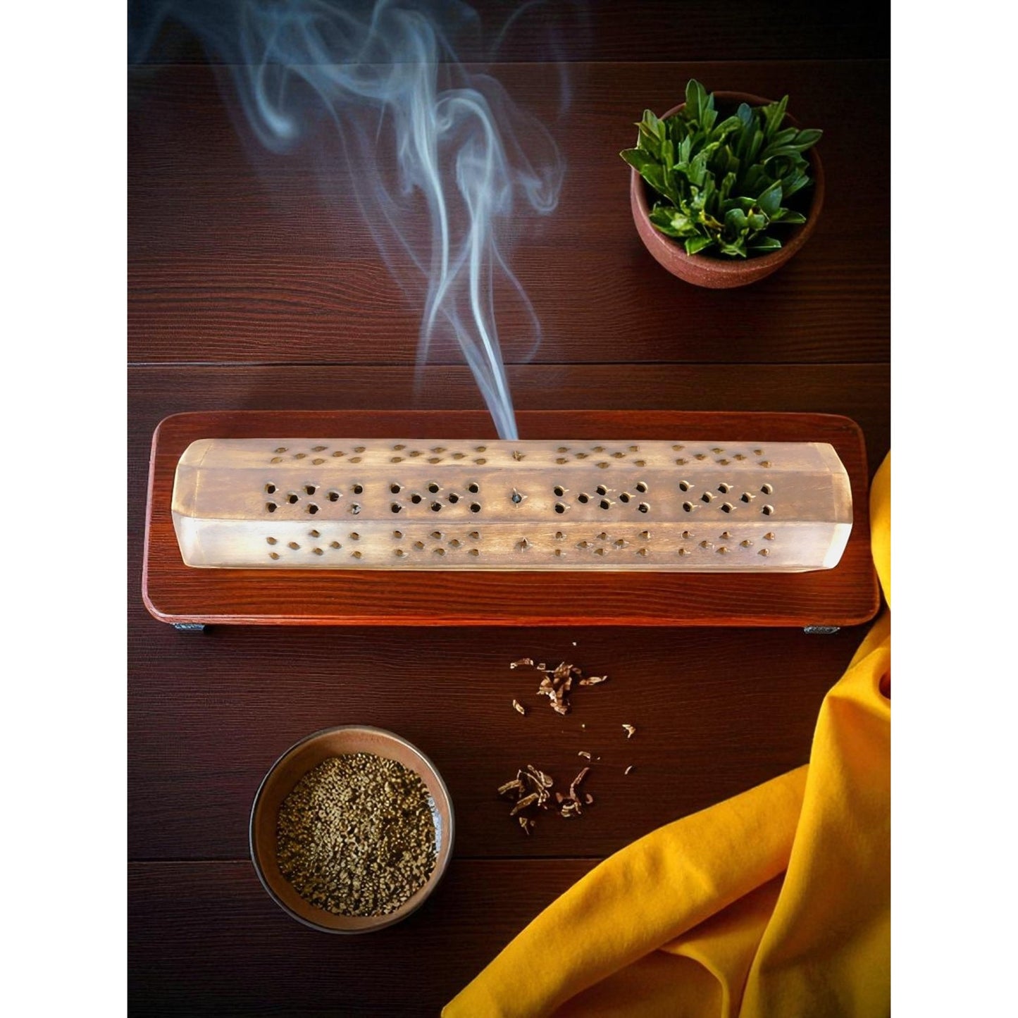 Wooden Incense Burner Box Holder Aromatherapy Cone Stick Storage Rustic Decor