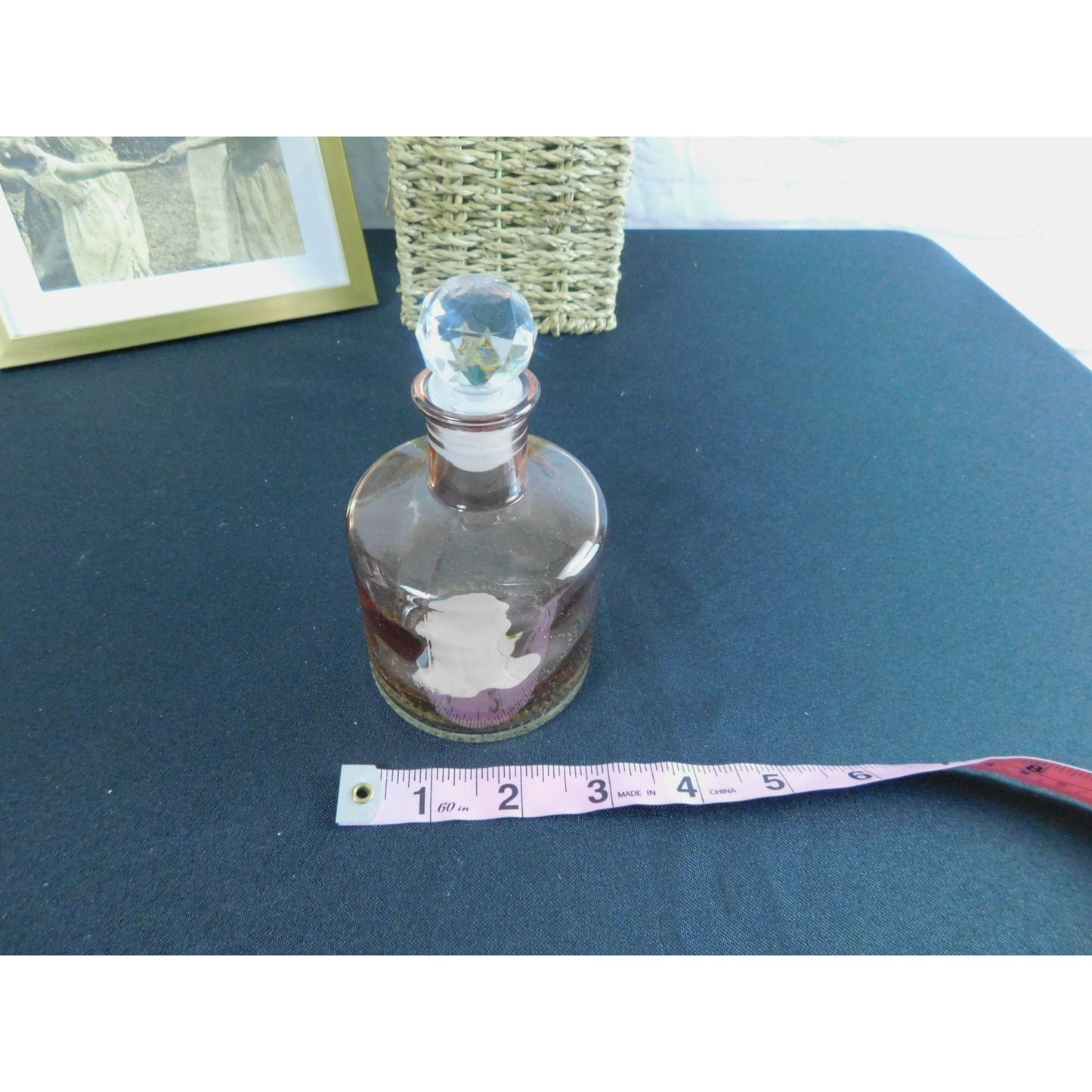 Vintage-Style Pink Clear Glass Bottle with Faceted Plastic Stopper - Perfume/Oil Decor 5.25"
