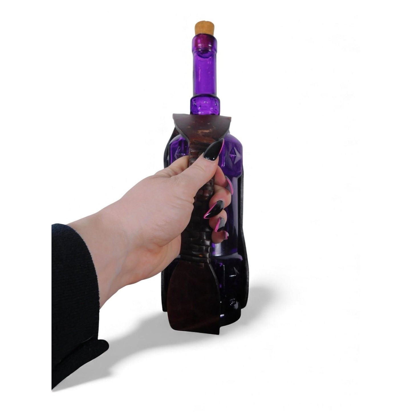Amethyst Purple Glass Bottle Decanter W Cork Stopper Leather Holster Case