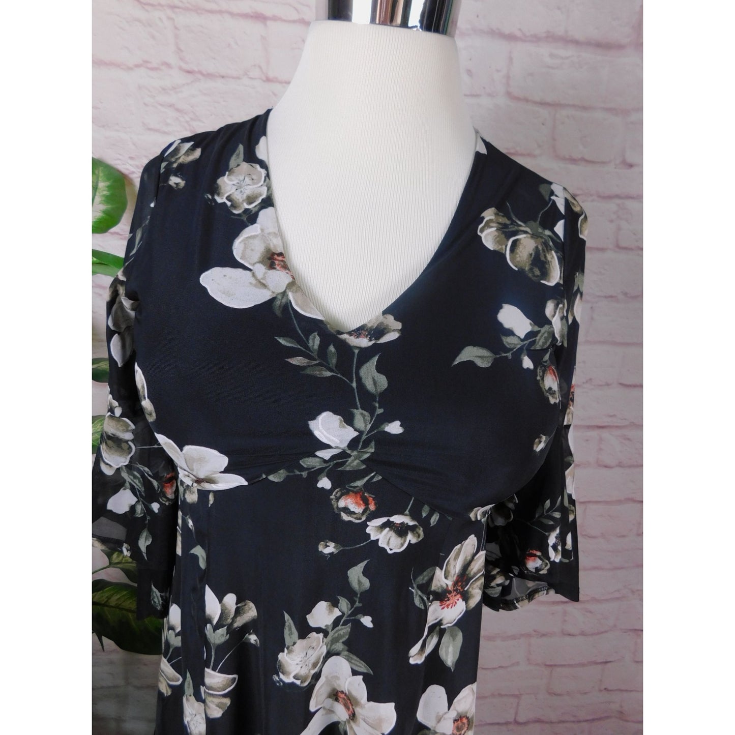 SirenLily XL Black Floral Sheer Boho Blouse Layered Flowing Top Bohemian