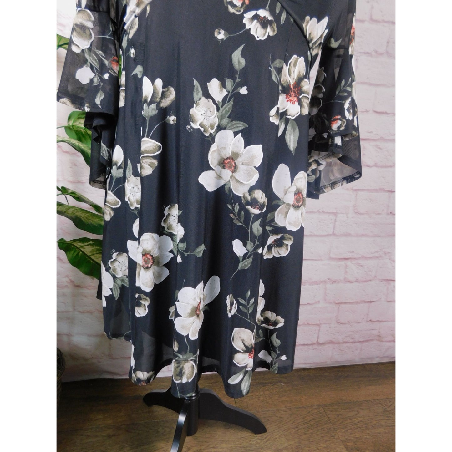 SirenLily XL Black Floral Sheer Boho Blouse Layered Flowing Top Bohemian