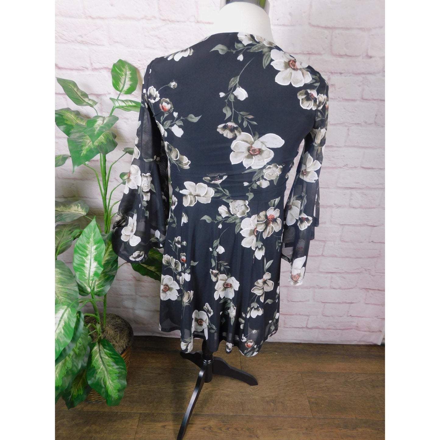 SirenLily XL Black Floral Sheer Boho Blouse Layered Flowing Top Bohemian