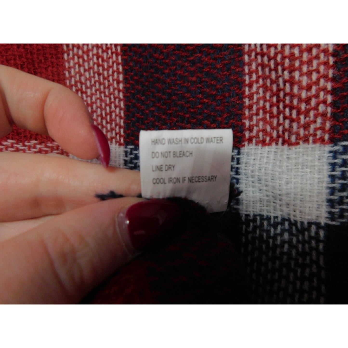 Red Blue Plaid Fringed Scarf 55" - Acrylic Blanket Wrap - Excellent