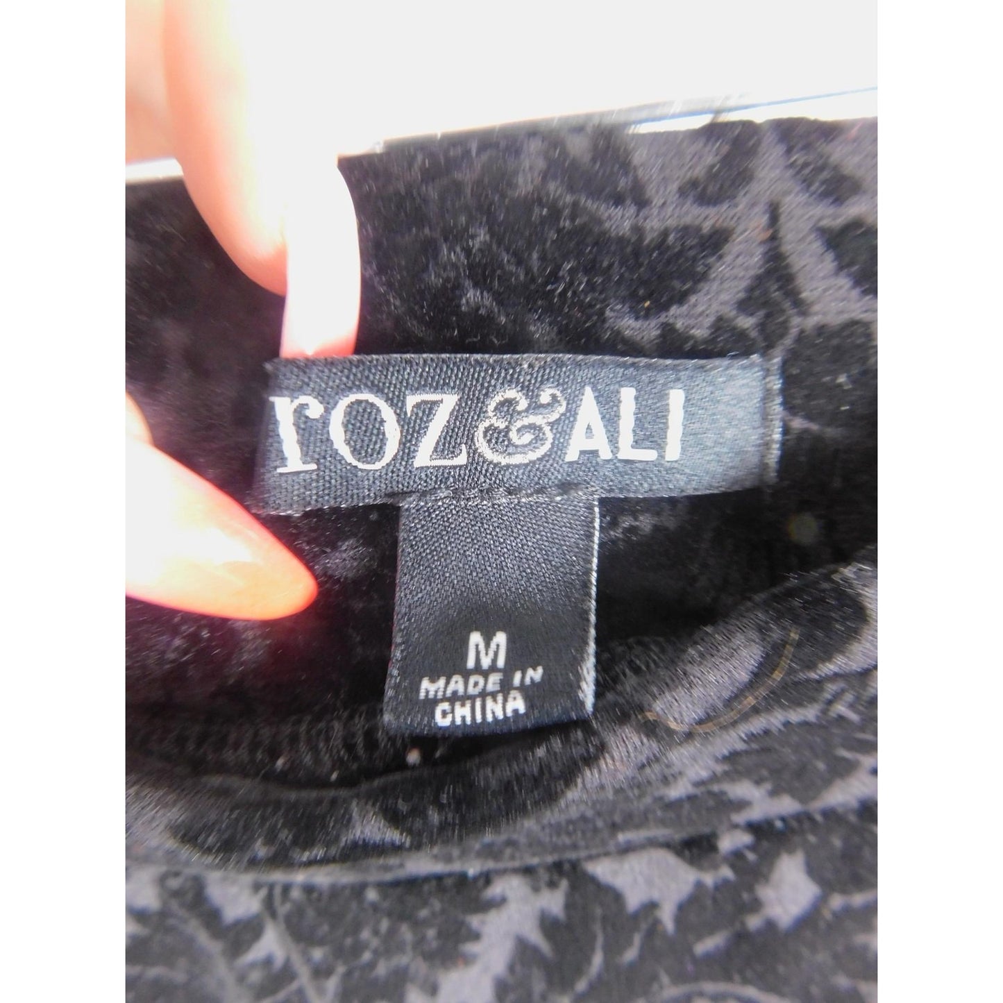 Roz & Ali Pants Womens Medium Black Flocked Velvet Damask Gothic Witchy