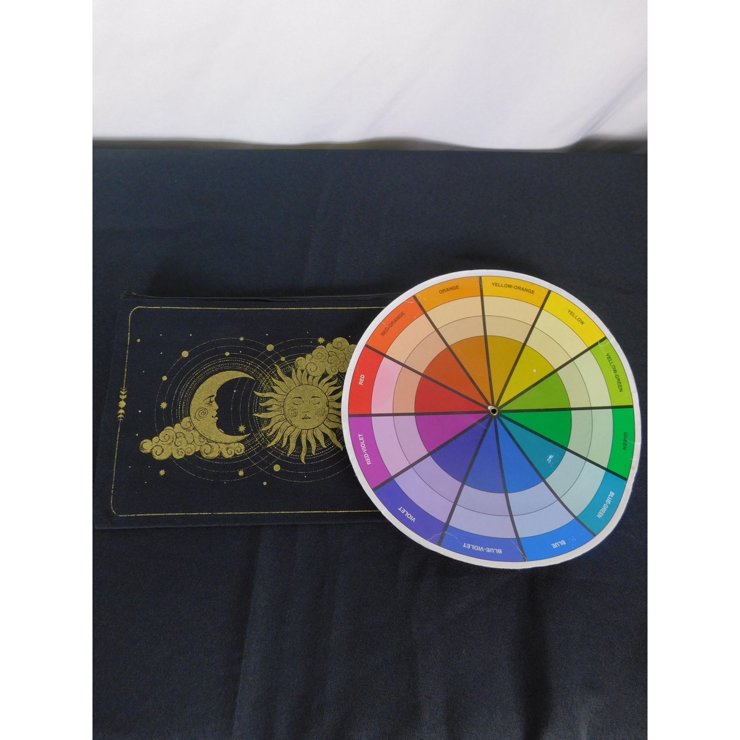 Zippered Black Canvas Pouch With Sun & Moon Design 9" X 7"