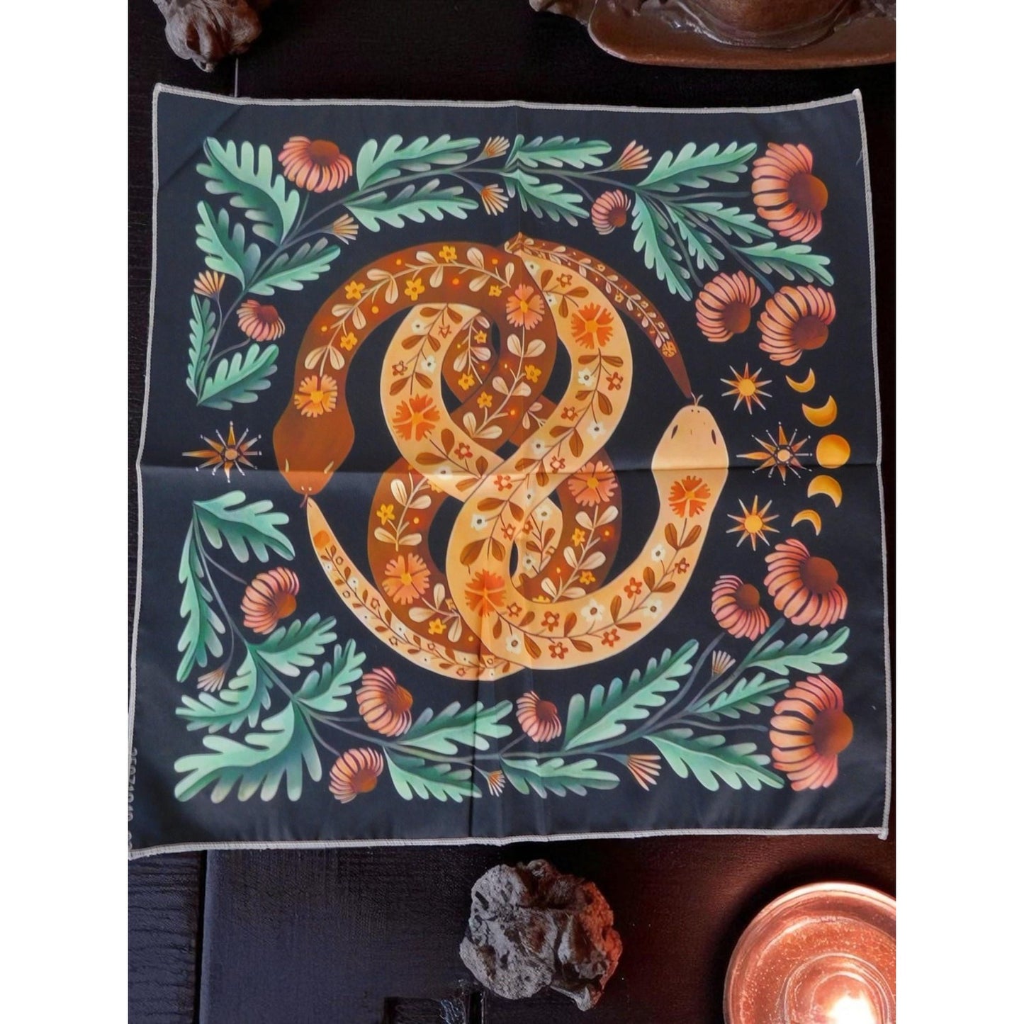 Bohemian Snake & Botanical Tarot Cloth 19" Square